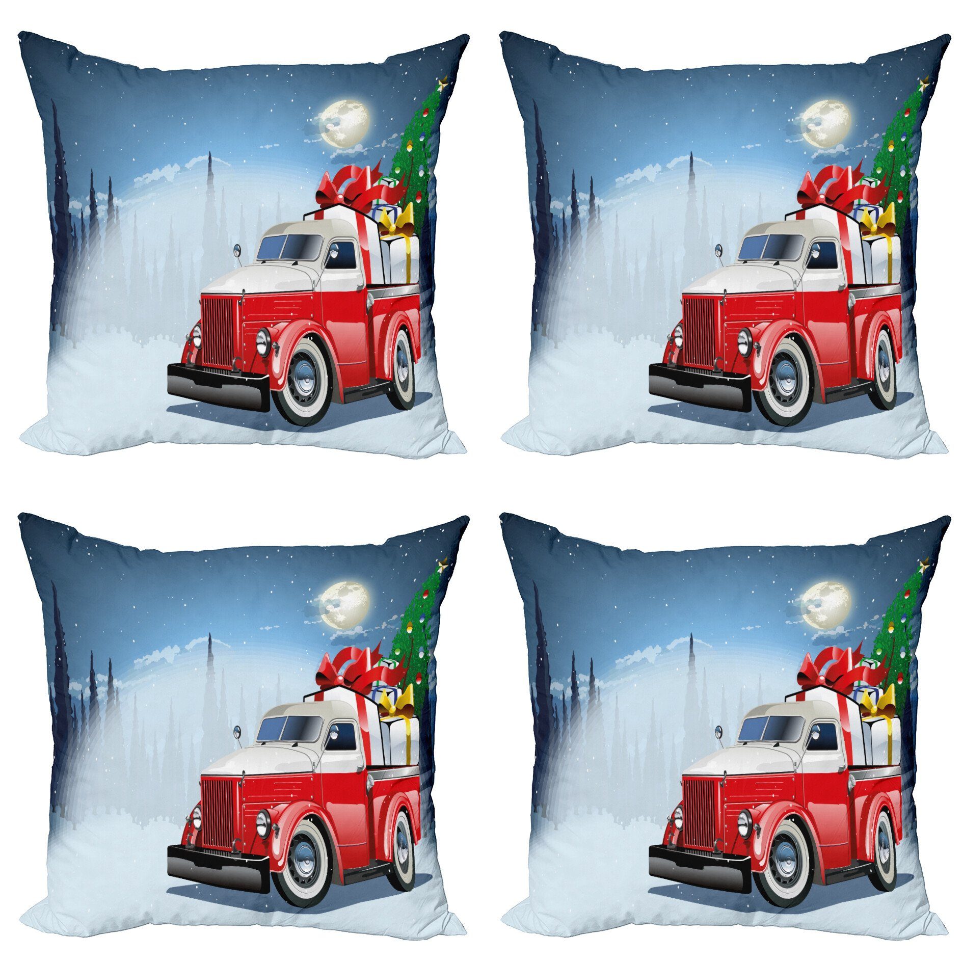 (4 Accent Stück), Truck Weihnachten Kissenbezüge Doppelseitiger Geschenke Abakuhaus Digitaldruck, Modern American