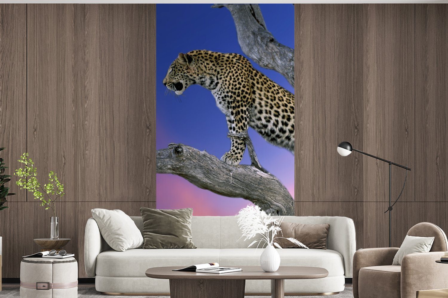 (2 Küche, St), Zweig, - MuchoWow Schlafzimmer Vliestapete Matt, - Leopard bedruckt, Wohnzimmer Fototapete für Fototapete Baum