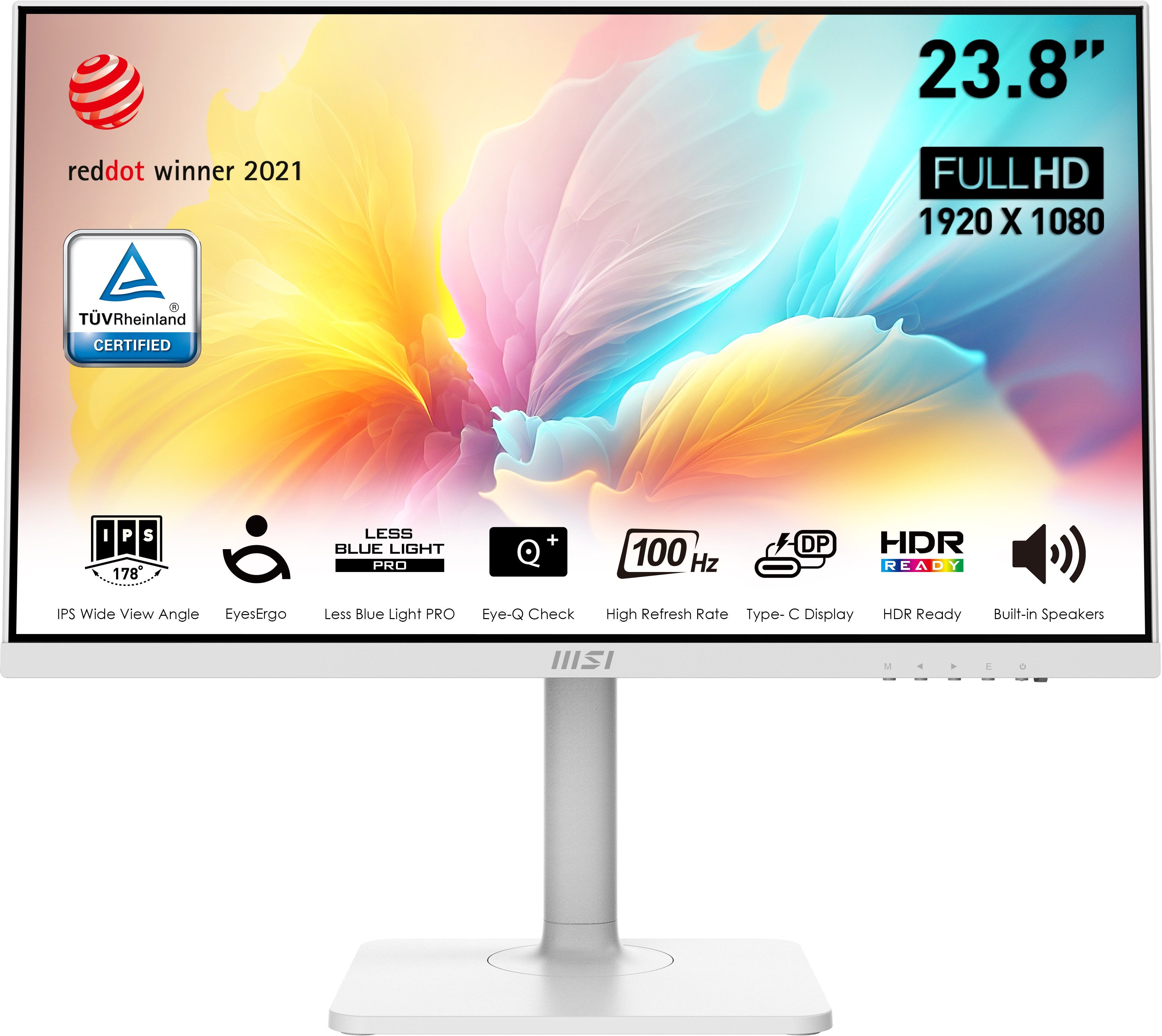 MSI Modern MD2412PW LED-Monitor (60 cm/24 ", 1920 x 1080 px, Full HD, 1 ms Reaktionszeit, 100 Hz, IPS, höhenverstellbar, 3 Jahre Herstellergarantie, USB-C)