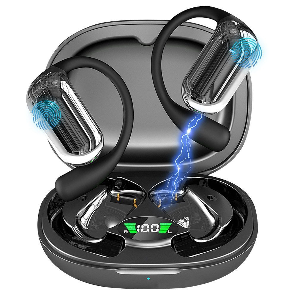 MOPUEA Offene Ohr-Bluetooth 5.4 kabellose Kopfhörer LED wasserdicht 50h Kopfhörer (Offenes Design, Knochenleitung, Hi-Fi-Sound, ultraleicht)