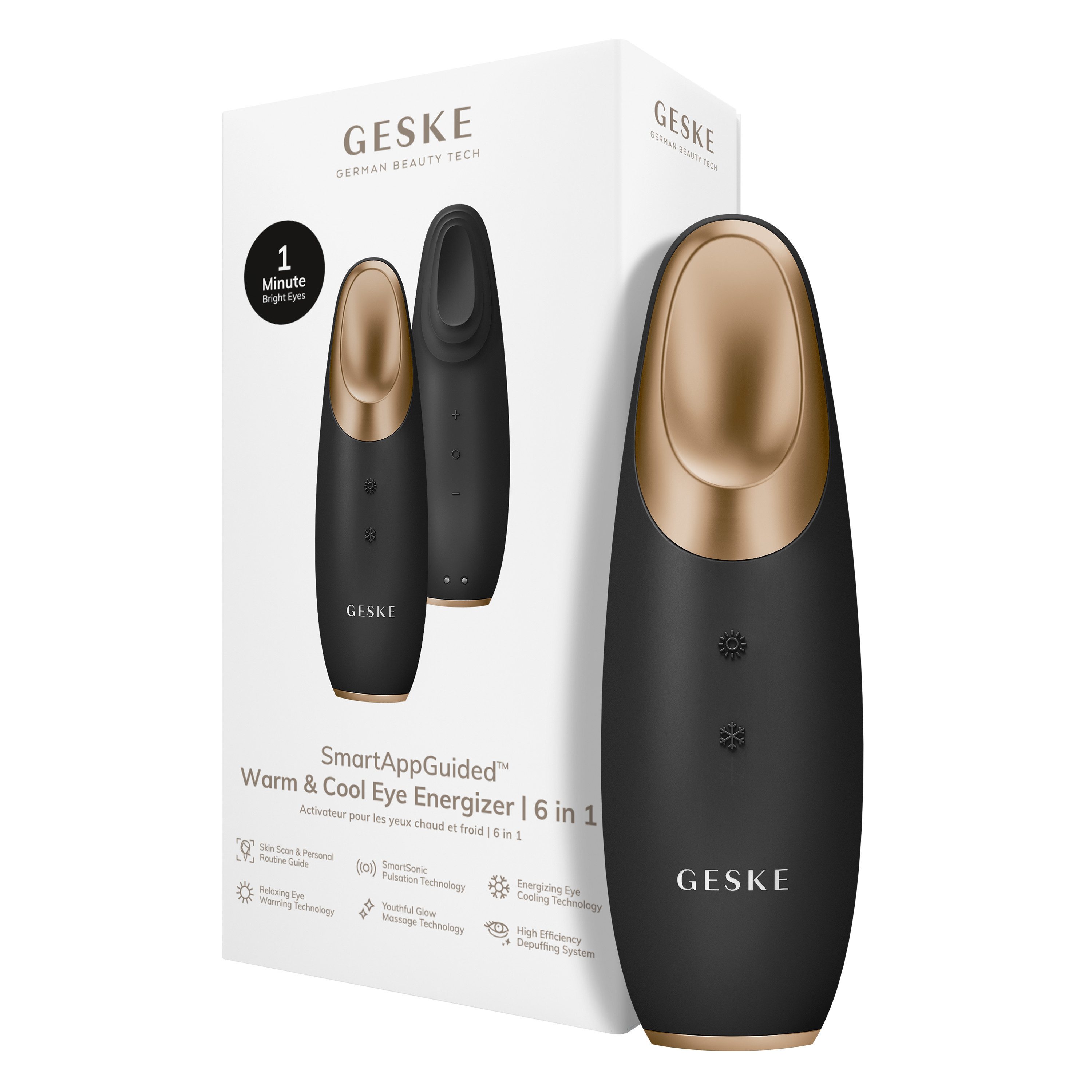 GESKE German Beauty Tech Augen-Roll-on SmartAppGuided™ Warm & Cool Eye Energizer 6 in 1, 2-tlg., Gerät inkl. kostenloser APP (SmartAppGuided Device), Mit der GESKE App erhältst Du deine personalisierte Hautpflegeroutine.