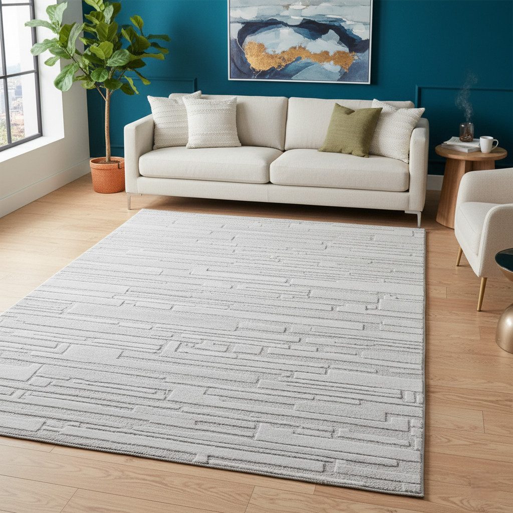 Vimoda Designteppich Stein Optik, 3D Motiv, Uni, Rechteckig, Höhe: 11 mm, Boho Teppich, Grau, Dick& dicht, Wohnzimmer, Schlafzimmer