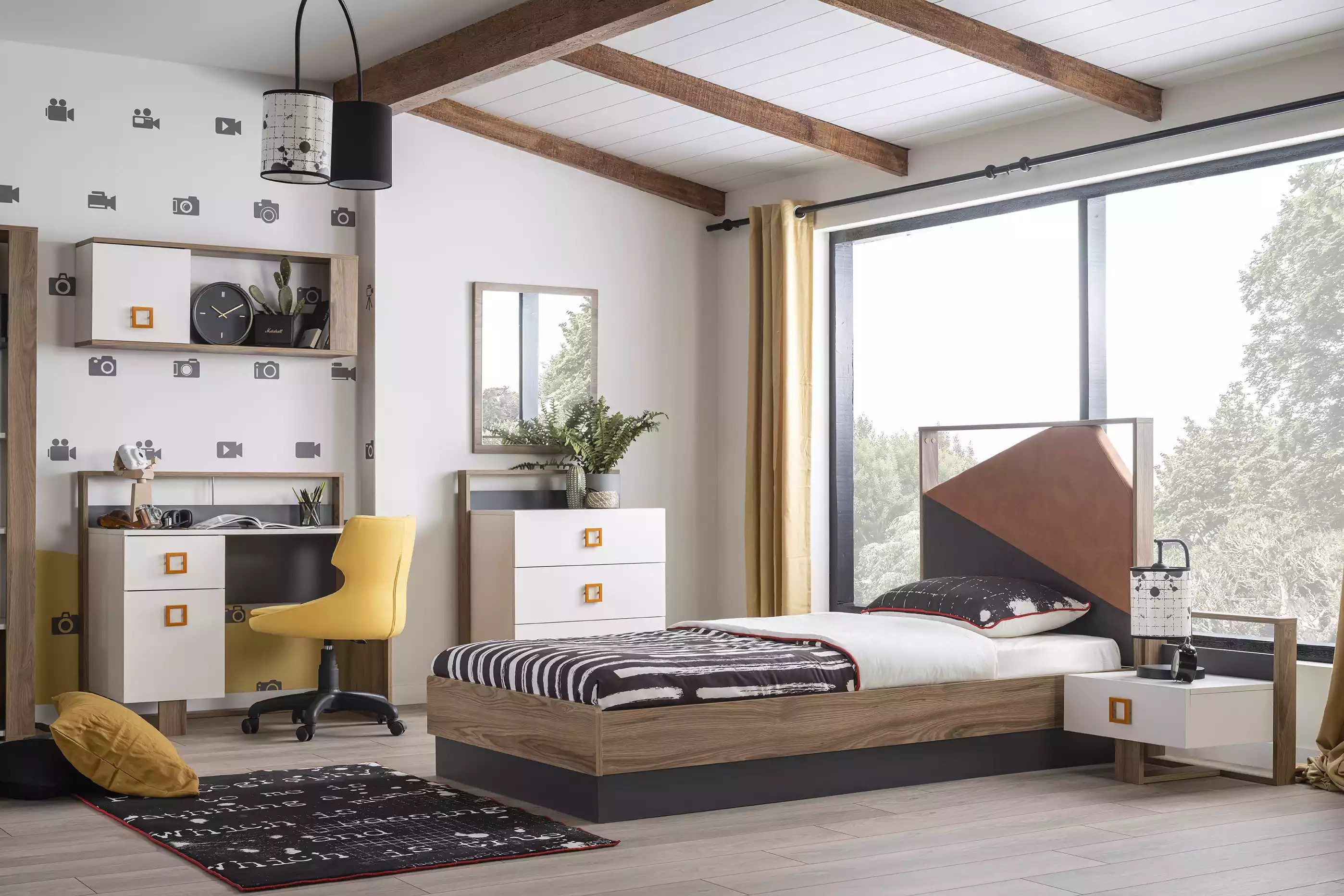 Jugendzimmer-Set Holz-Kinderbett mit Nachttisch, Kommode und Schreibtisch in Weiß
