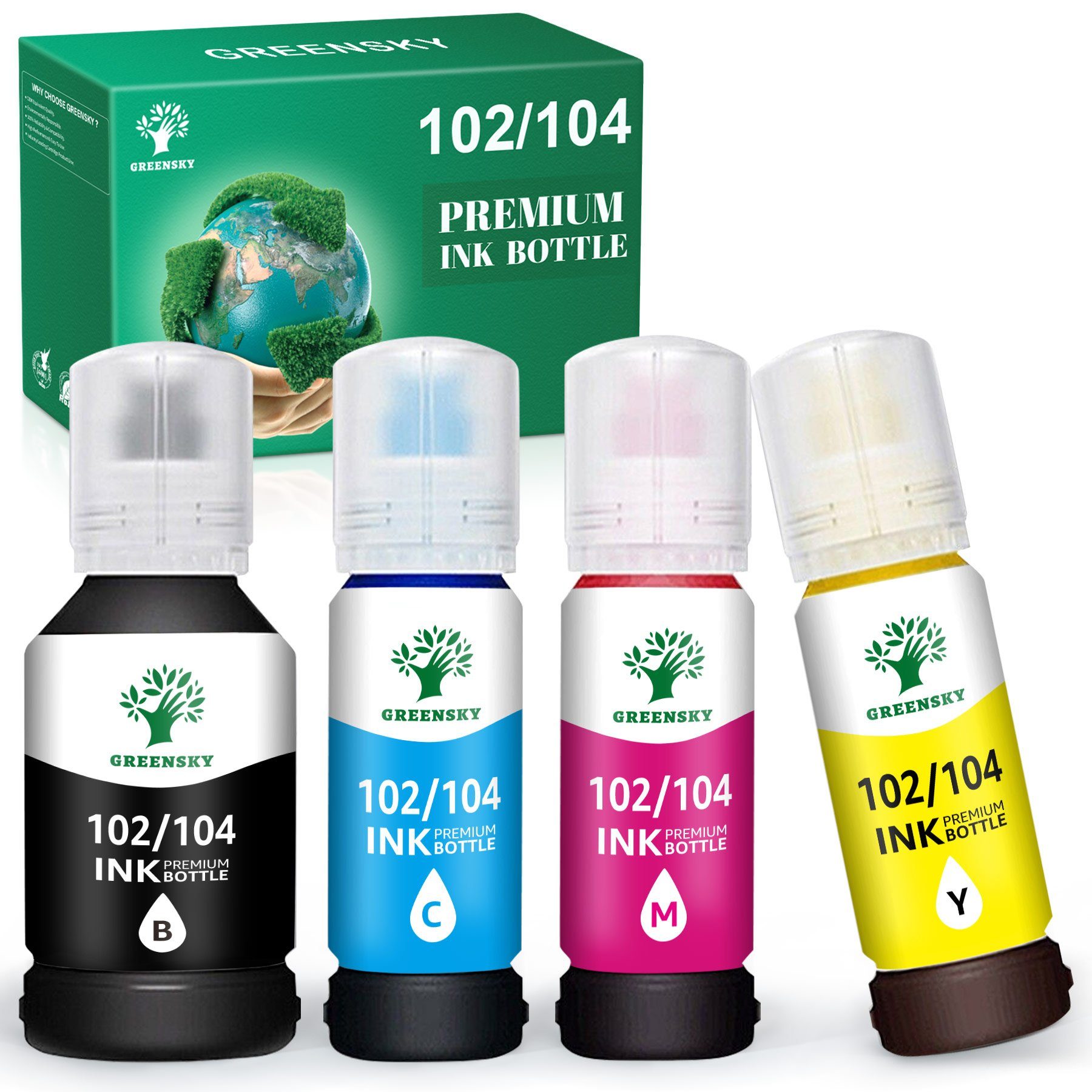 Greensky Nachfülltinte Tintenflasche für Epson 104 102 drucker Nachfülltinte (für EPSON, für EPSON 102 EcoTank ET-2710 ET-2711, x, Ecotank ET-2820 ET-2821 ET-2825 ET-2826)