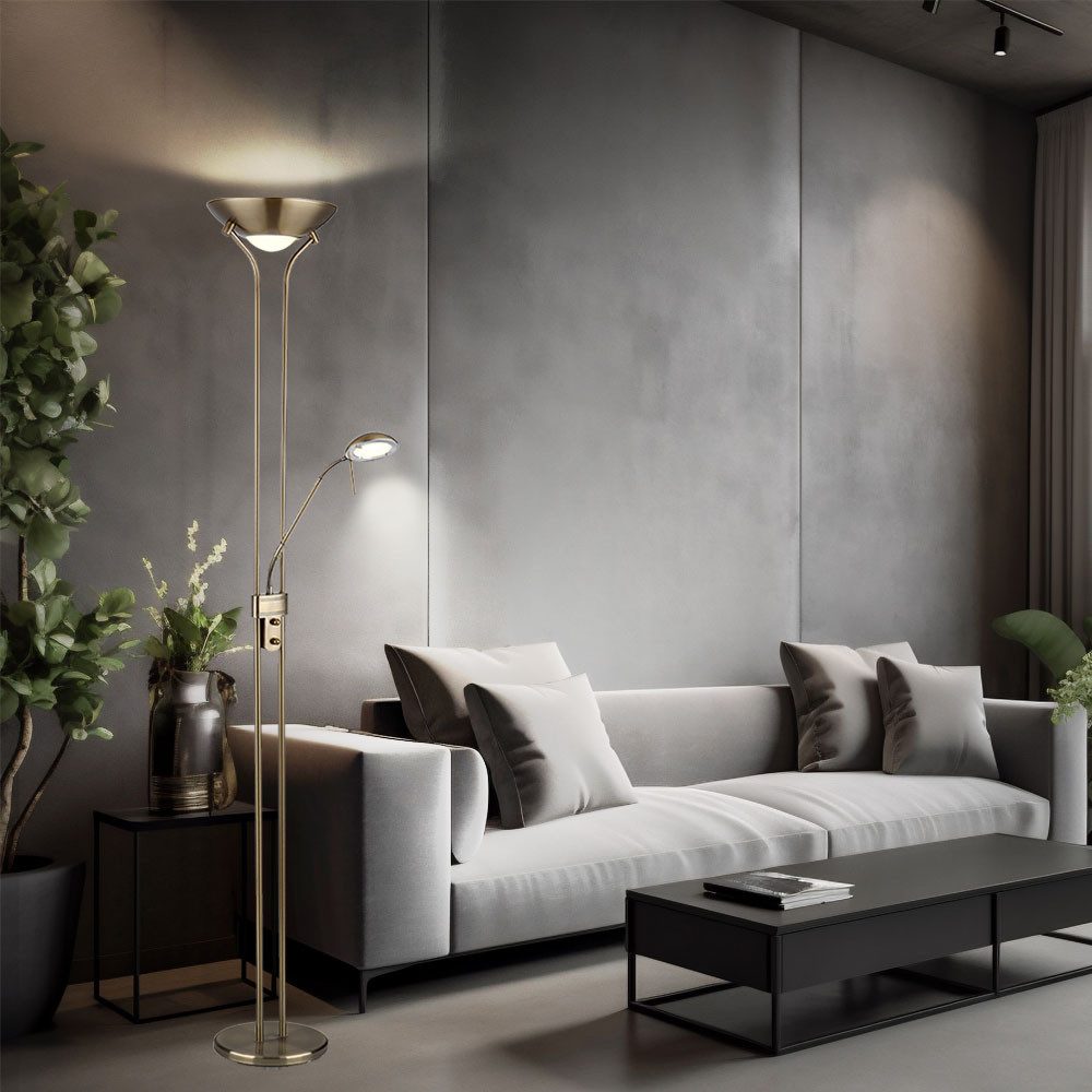 GLOBO LIGHTING LED Stehlampe, LED-Leuchtmittel fest verbaut, Warmweiß, 20,5 Watt LED Decken Fluter Lese Arm Stand Leuchte Steh Lampe Dimmer