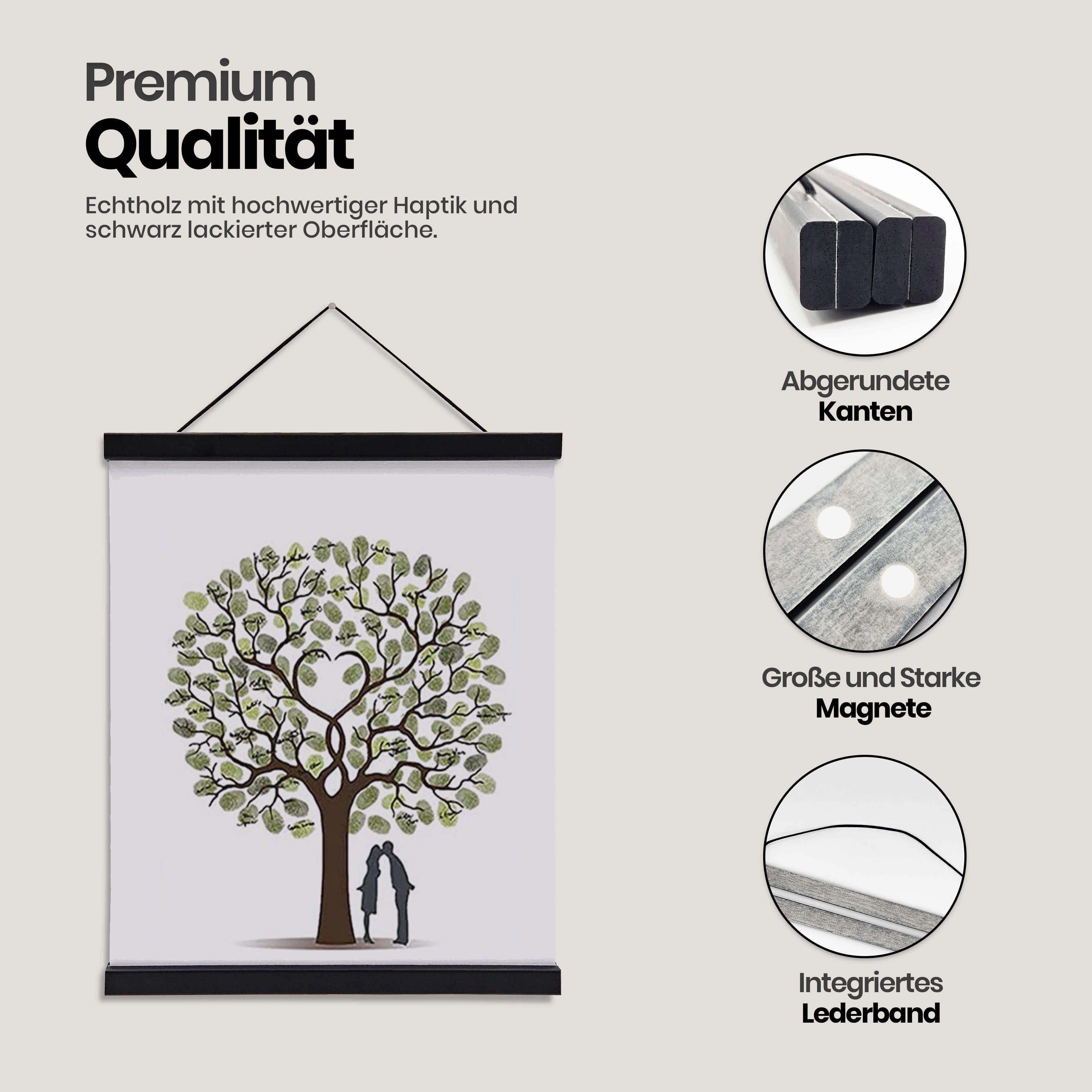 Likarto Bilderrahmen Premium-Posterleiste in DIN A4 bis DIN A1 aus Echtholz, Posteraufhänger, Magnetische Leisten, Klemmschienen, Bilder aufhängen