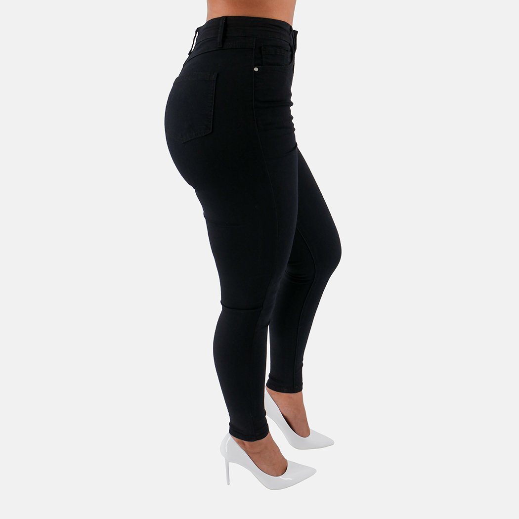 Super Damen High-waist-Jeans Elara Waist (1-tlg) Jeans High Schwarz Elara