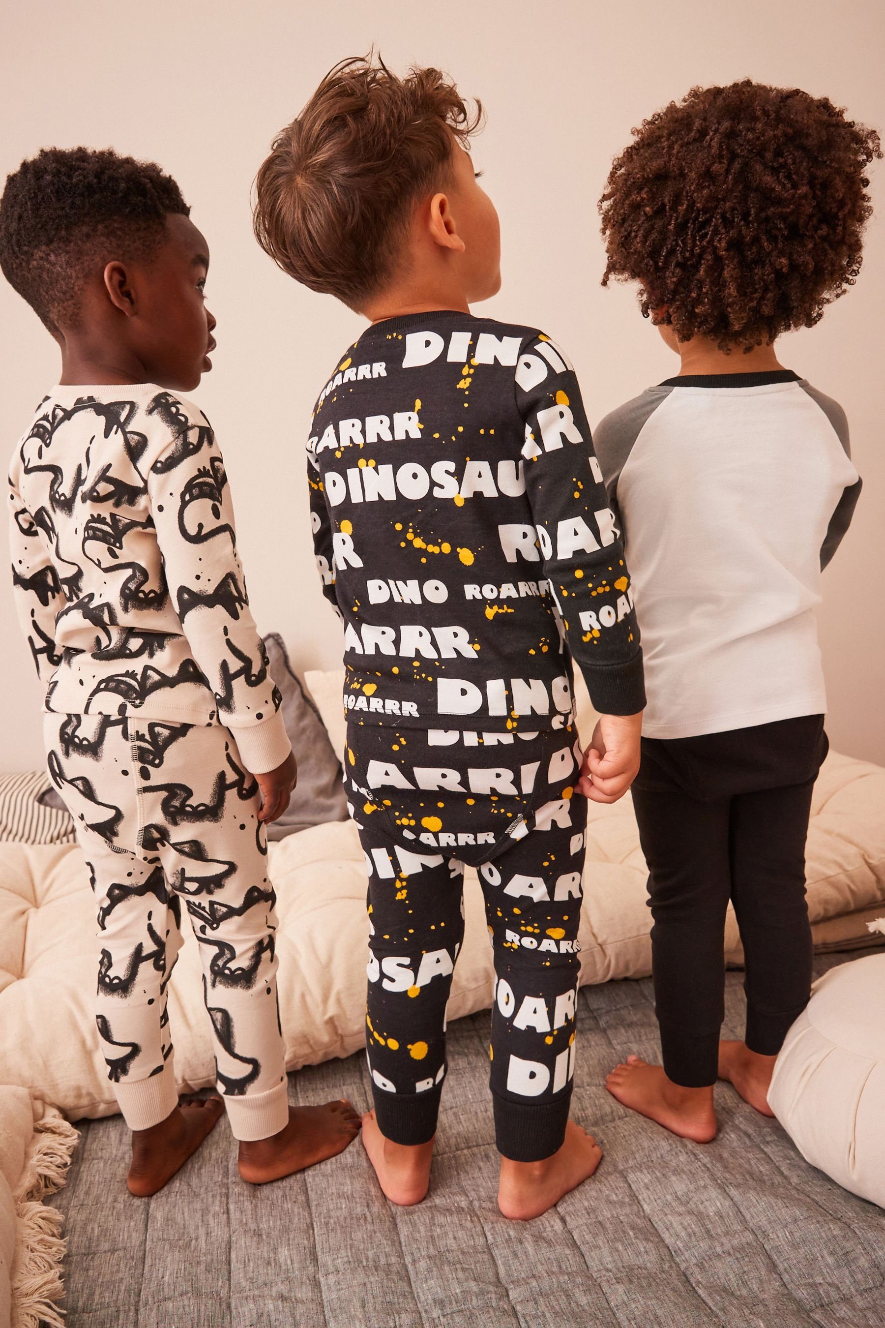 3er-Pack Dinosaur Black/Gold Schlafanzüge Next Pyjama (6 Snuggle tlg)