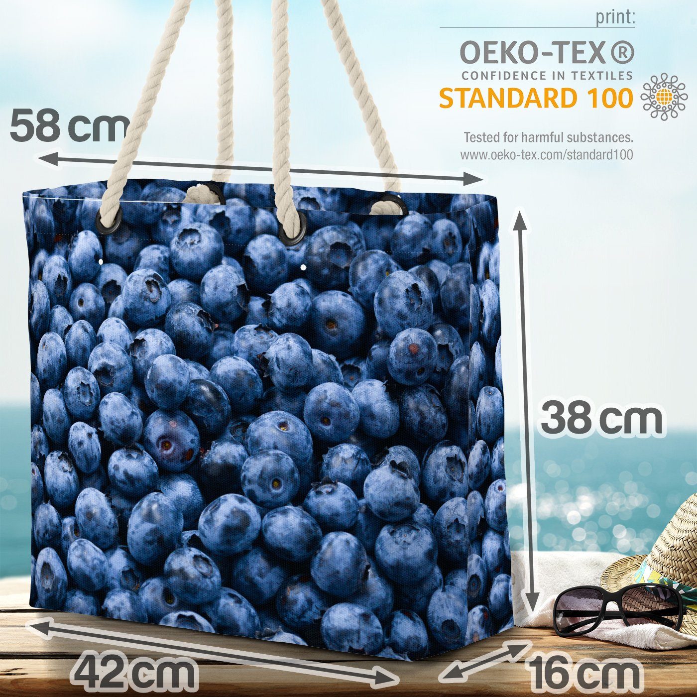 Strauch Bag Blaubeeren Kuchen (1-tlg), VOID Beeren Marmelade pflücken Strandtasche Obst Beach Garten
