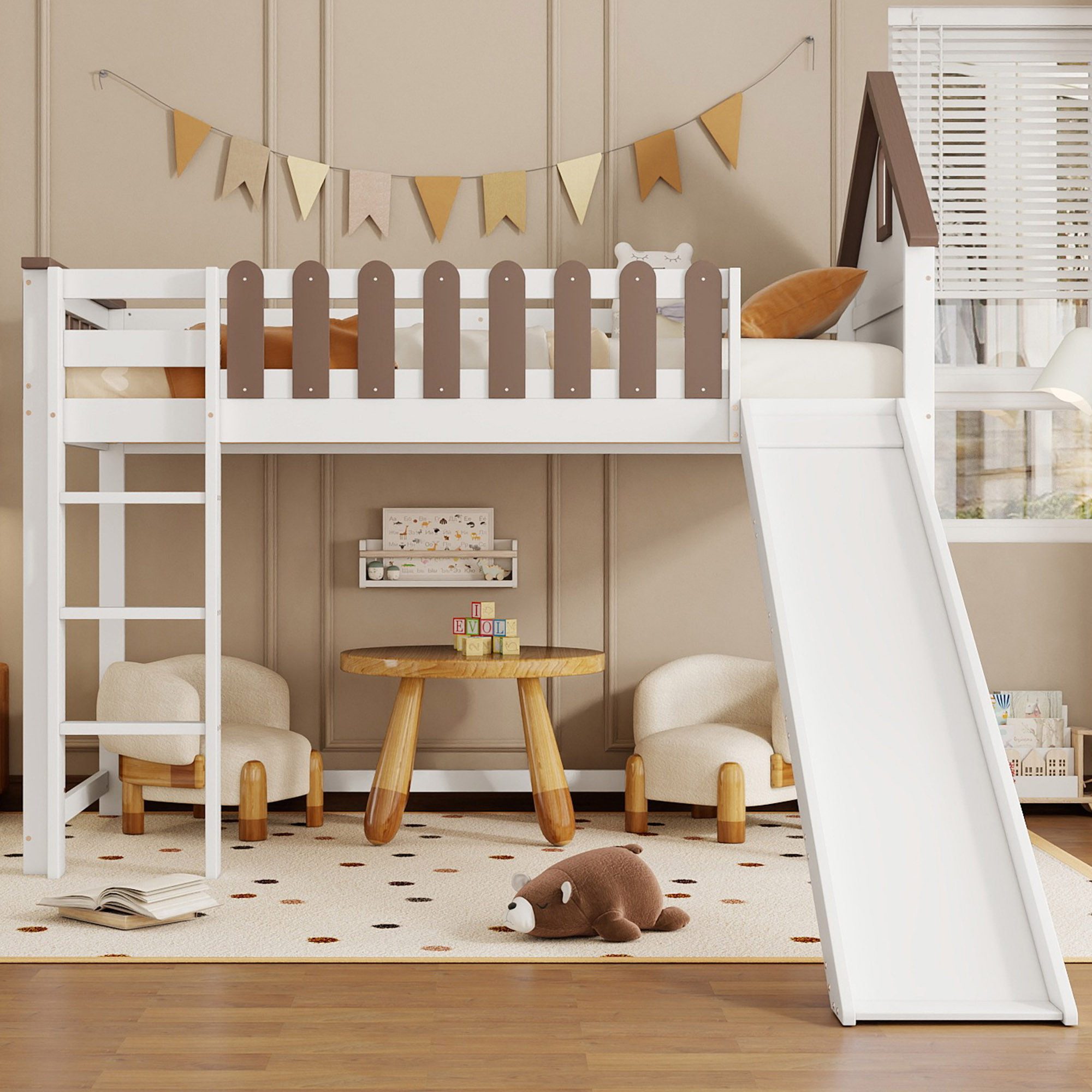 Flieks Hochbett Kinderbett Haus-Design 90x200cm mit günstig online kaufen