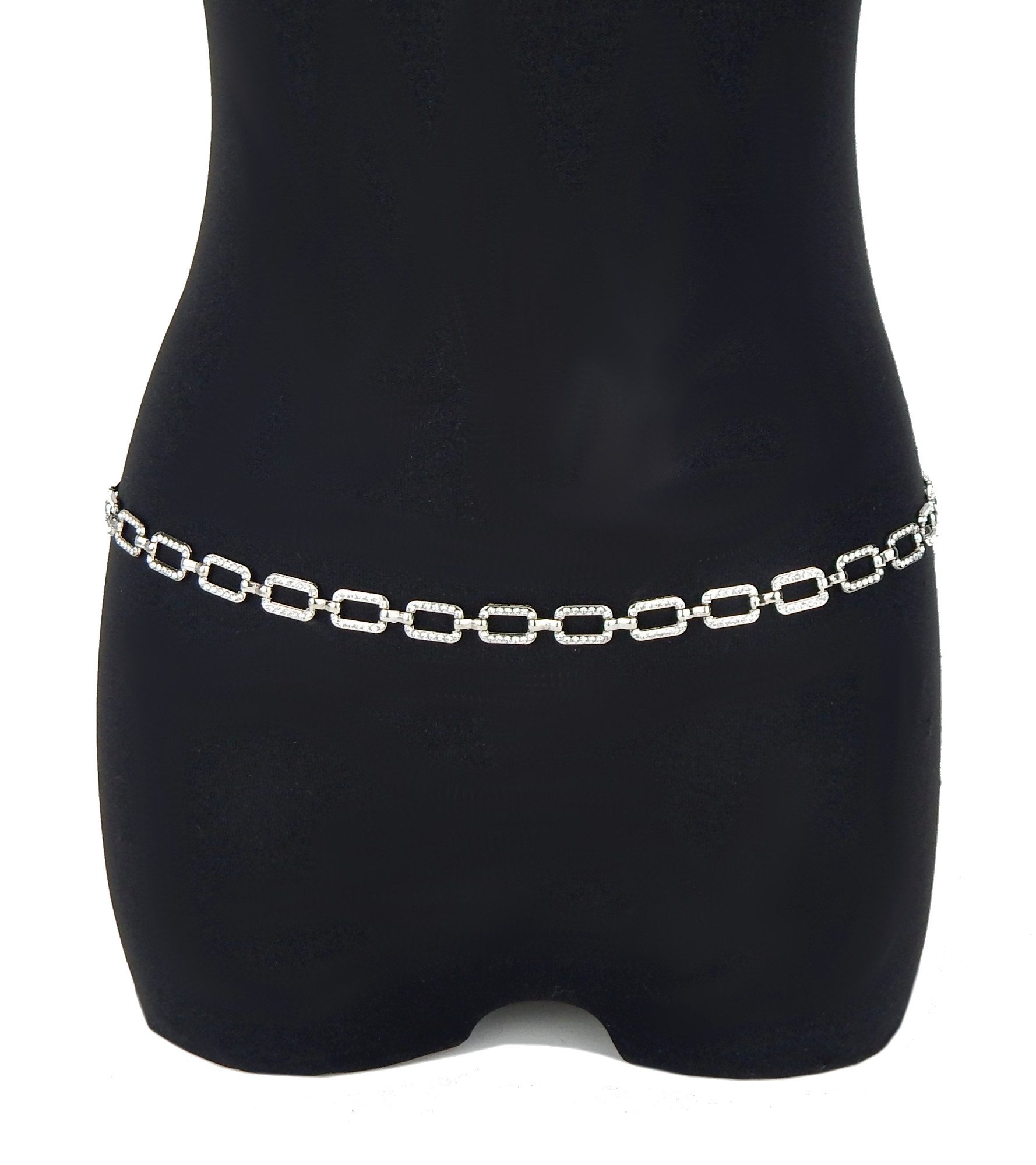 Ella Jonte Kettengürtel silber mit Strass-Rechtecken im 70er Jahre Vintage-Stil, verstellbar