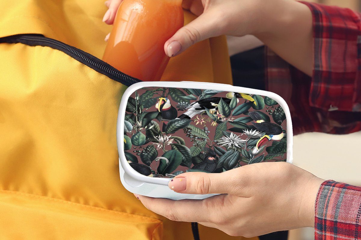 Tukan Erwachsene, Kinder Jungs Brotbox - Blätter, Lunchbox Blumen weiß Kunststoff, und MuchoWow (2-tlg), und für - Brotdose, für Mädchen