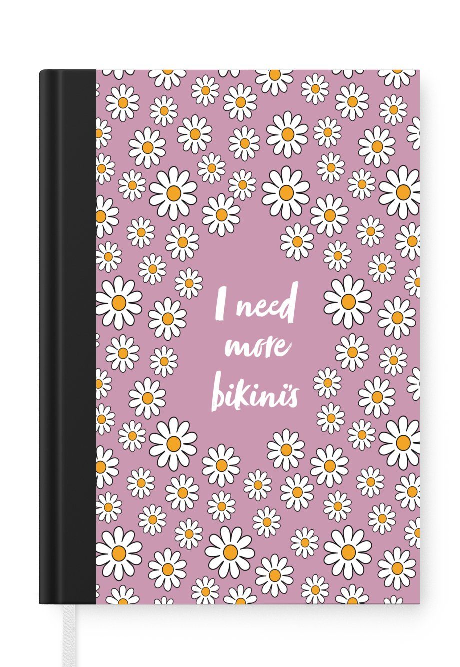 MuchoWow Notizbuch Zitate - Ich brauche mehr Bikinis - Rosa - Blumen, Journal, Merkzettel, Tagebuch, Notizheft, A5, 98 Seiten, Haushaltsbuch | Notizbücher