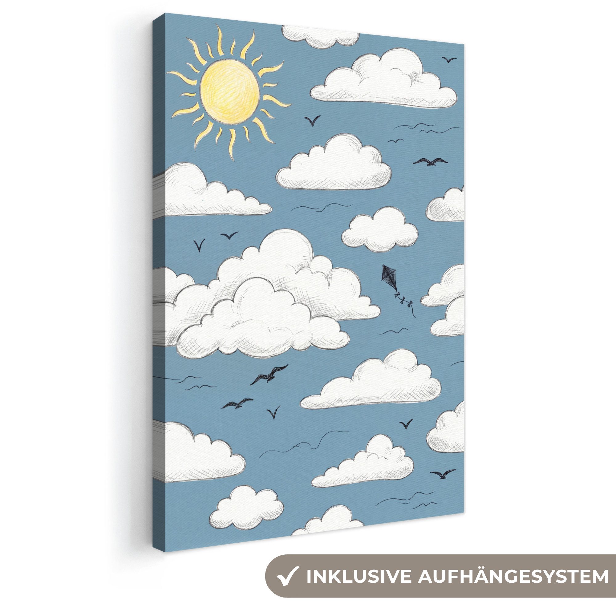OneMillionCanvasses® Leinwandbild Himmel – Sonne – Wolken – Natur – Blau, Fotodruck (1 St), Leinwand Canvas Wandbild, Wanddekoration 20x30 cm