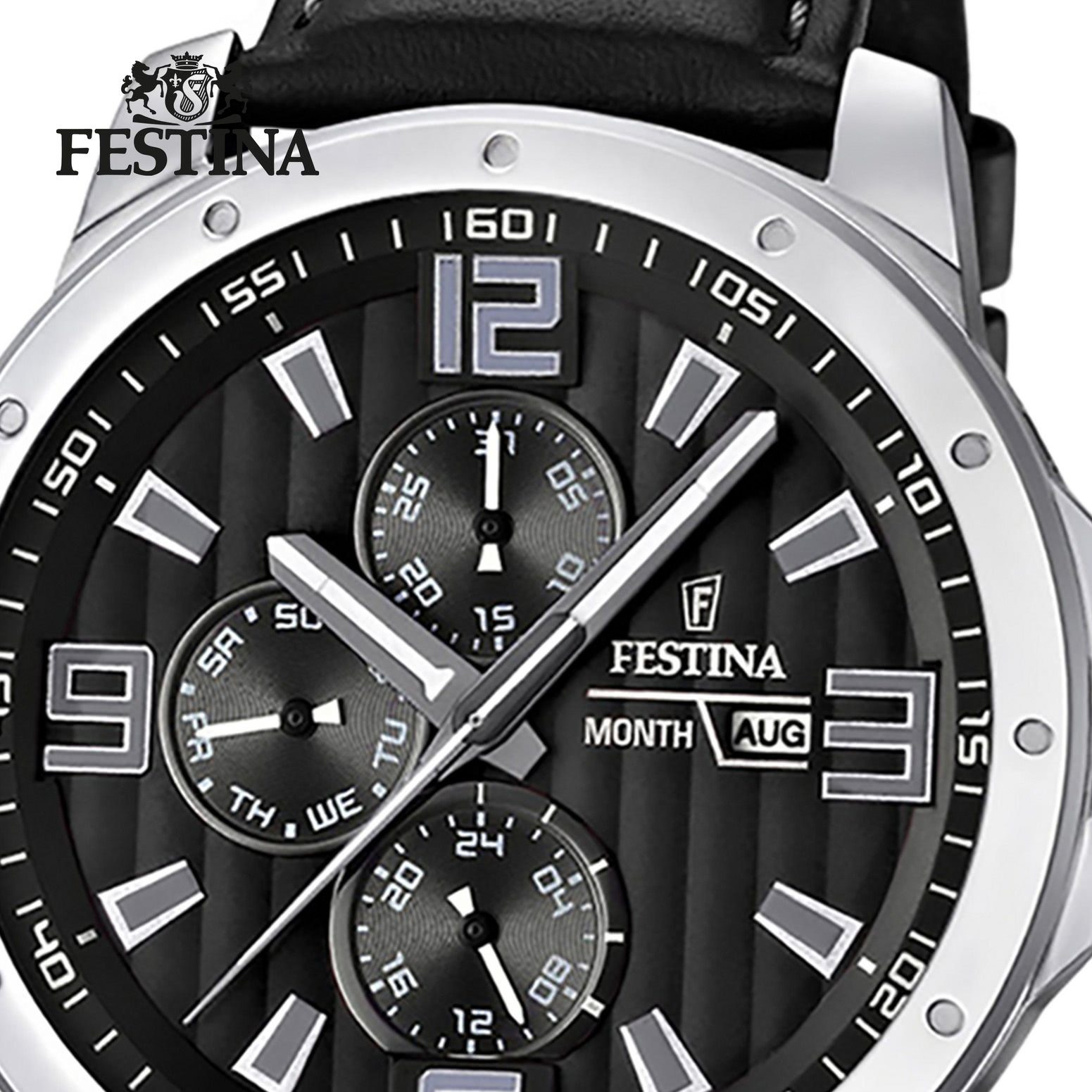 Festina Multifunktionsuhr Festina Herren Uhr F16585/4, Herren Armbanduhr  rund, Lederarmband schwarz