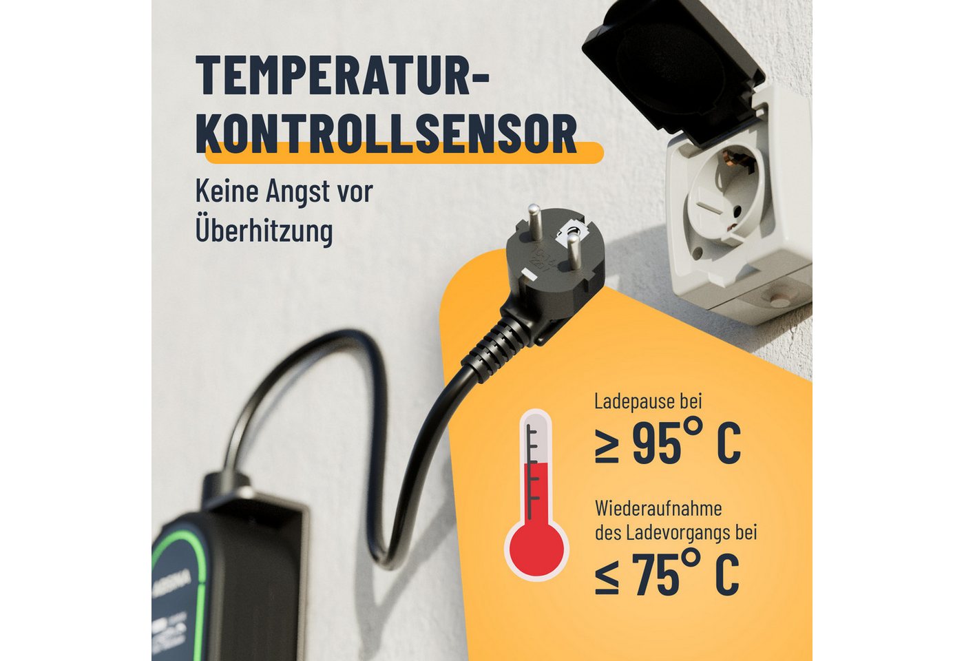 Thumbnail - ABSINA Typ 2 Ladekabel Schuko mit einstellbarer Ladeleistung - ICCB 3,7kW 16A Elektroauto-Ladegerät (1-tlg)