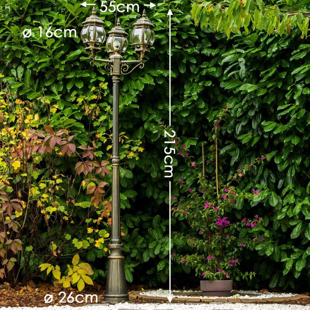 hofstein Außen-Stehlampe »Meyen« Kandelaber Außenstehleuchte in antikem Look, ohne Leuchtmittel, Metall in Braun/Gold mit Kunststoff-Scheiben, 215cm,Vintage, E27, IP44