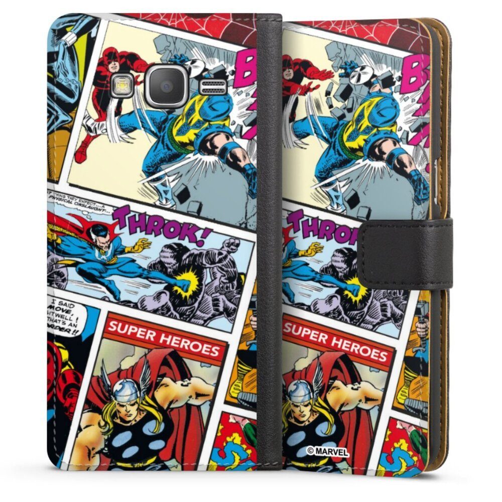 DeinDesign Handyhülle Marvel Retro Comic Blue, Samsung Galaxy Grand Prime Hülle Handy Flip Case Wallet Cover