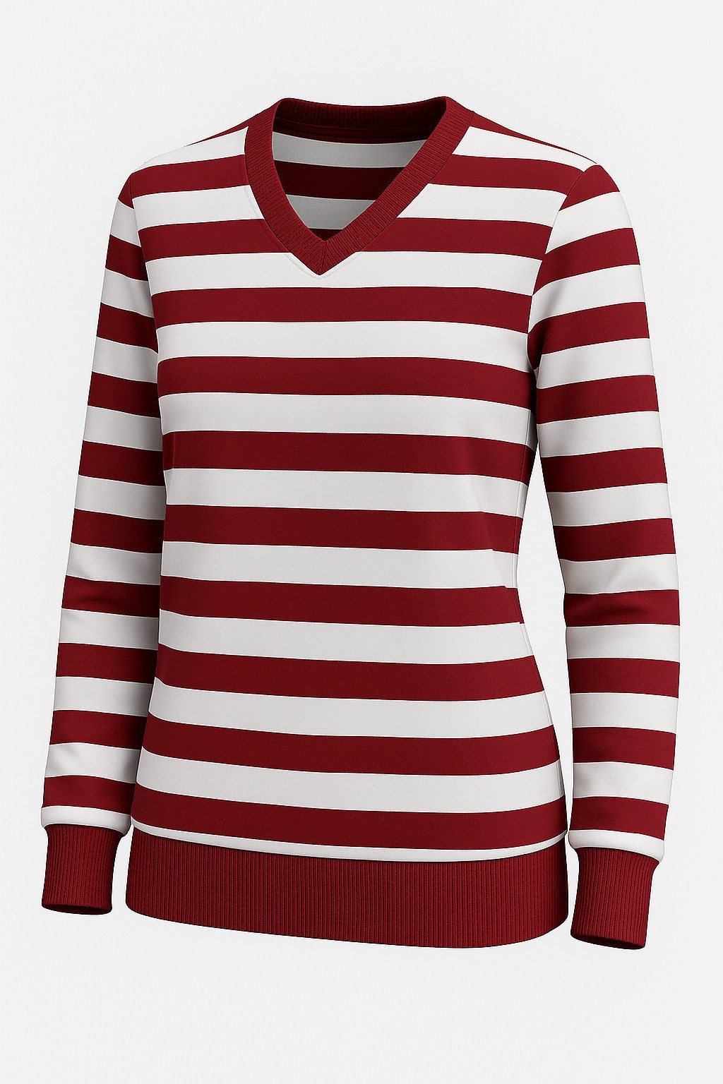 Bongual Sweatshirt langarm Streifen V-Ausschnitt Longsleeve