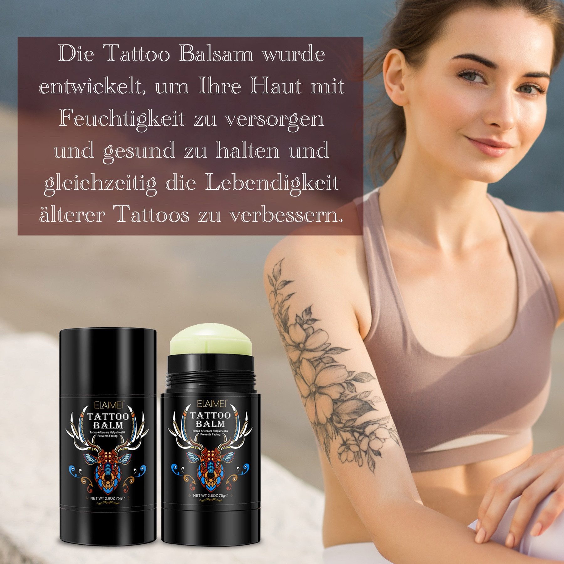 P-Beauty Cosmetic Accessories Körperbalsam Tattoo-Pflege Tattoo Creme Butter Balsam Aftercare Tätowierung 75g, 1-tlg.