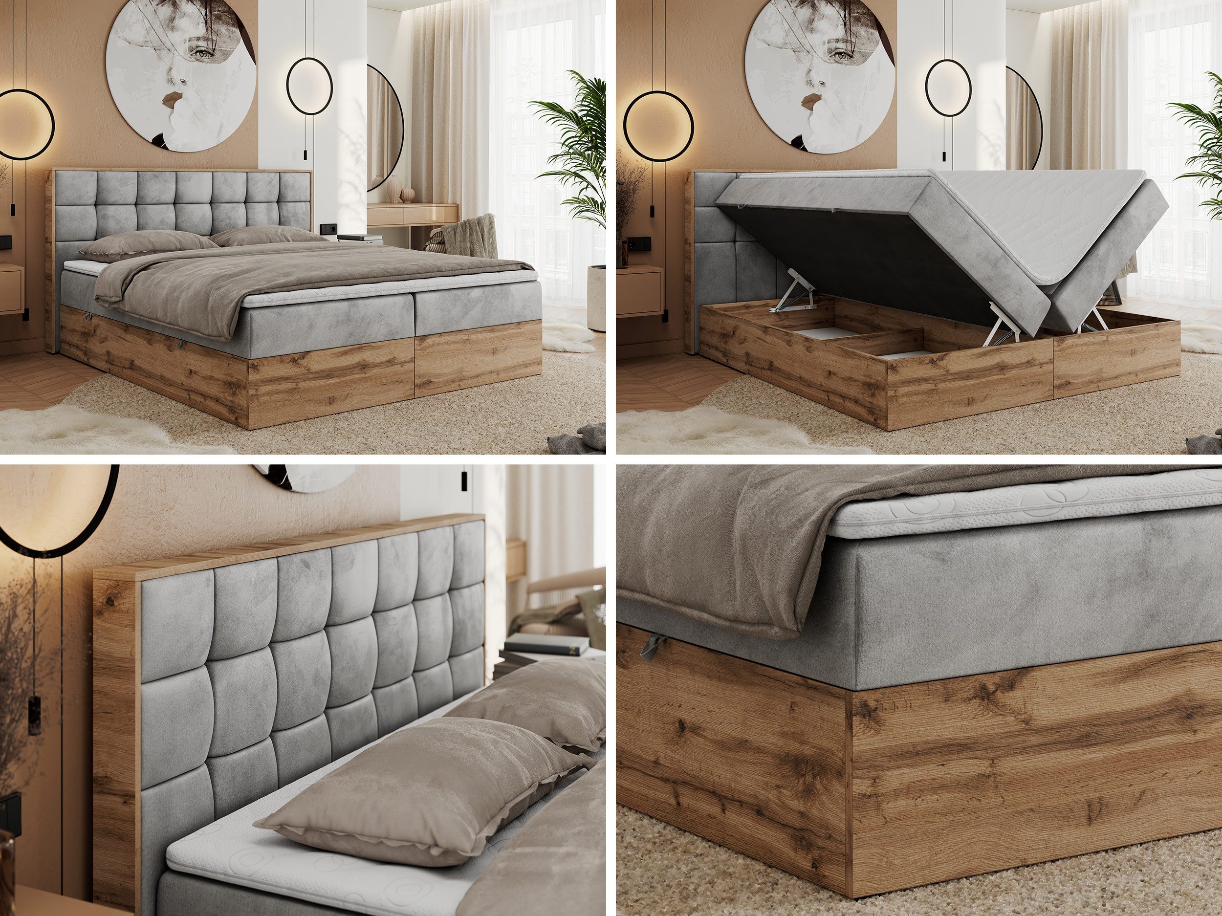 MKS MÖBEL Boxspringbett ALBERO 1 (Set, Packung, Topper T25/Visco, Stauraum, Matratzen, Bettkästen, T30-Schaum), Doppelbett, Multipocket-Matratzen, Möbelplatten, Praktisch