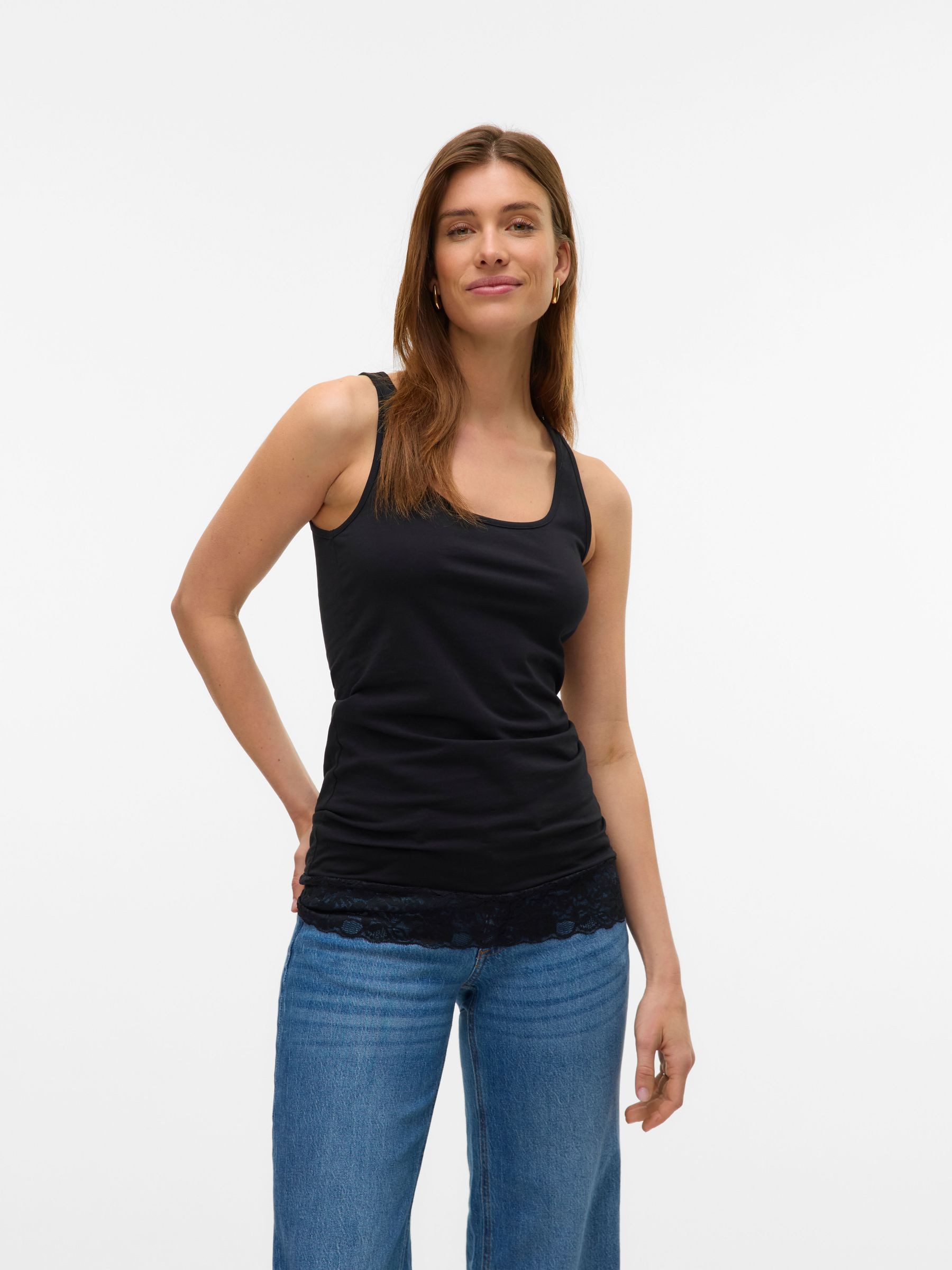 Vero Moda Shirttop 2er-SET Basic Design mit Spitzenabschluss am Saum (2-tlg günstig online kaufen