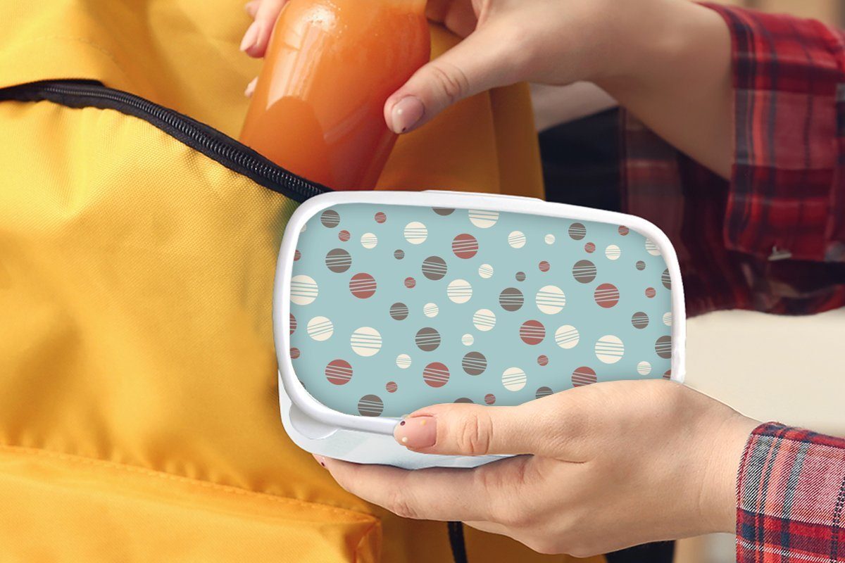 MuchoWow Lunchbox - (2-tlg), und Jungs für Kunststoff, für Erwachsene, Kinder Brotbox Pastell, und Polka Brotdose, weiß dots Muster Mädchen 
