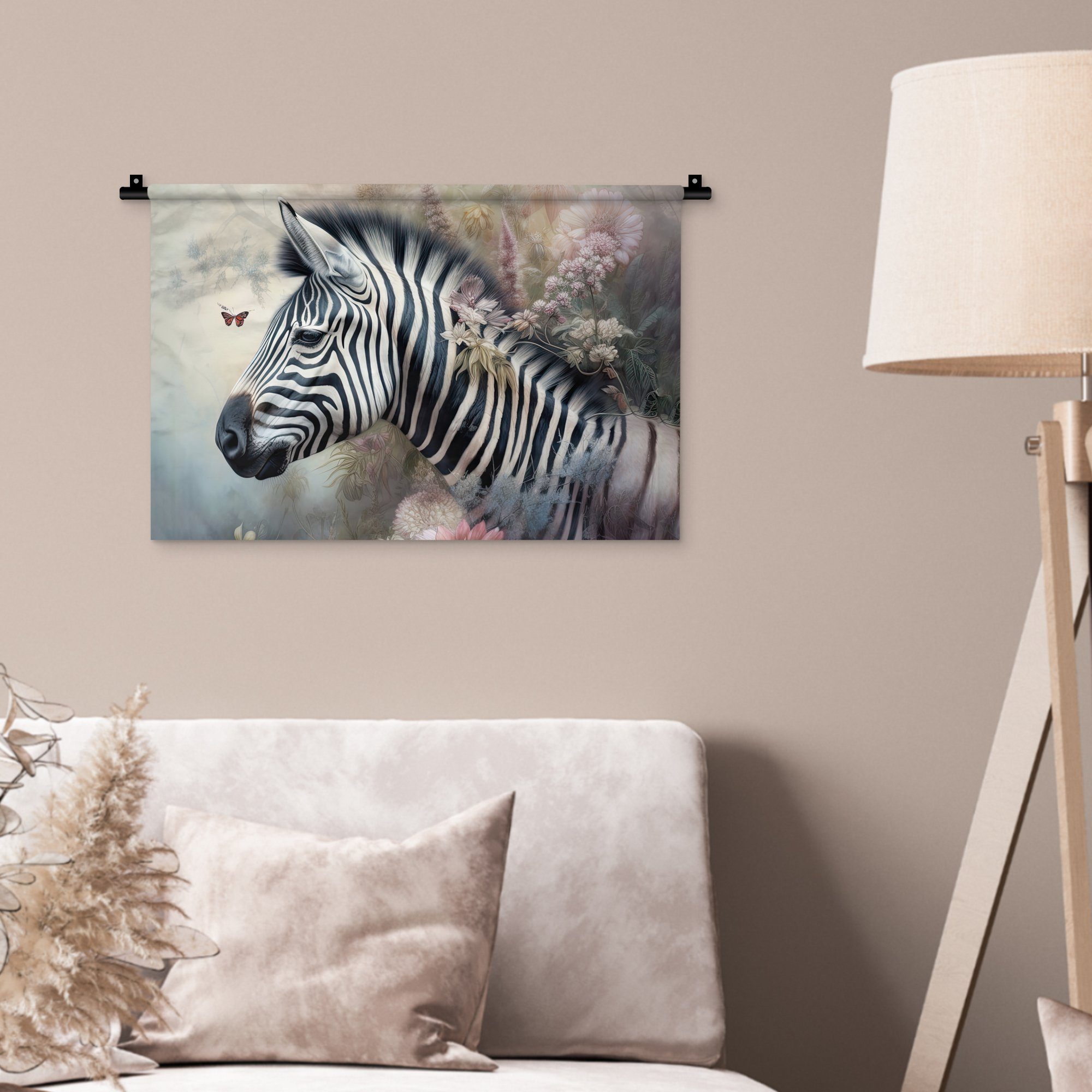 - Schmetterling Wohnzimmer, Zebra Wilde Kinderzimmer MuchoWow Wandbehang, - für Kleid, Tiere Schlafzimmer, Wanddeko - Blumen, Wanddekoobjekt