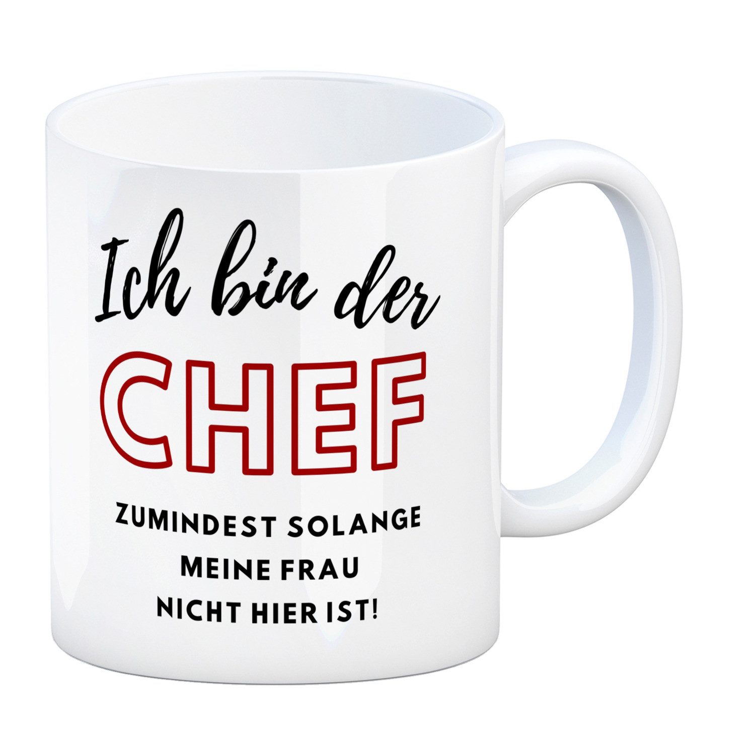 speecheese Tasse Frau ist der Chef Kaffeebecher mit Spruch Chef bis meine Frau kommt