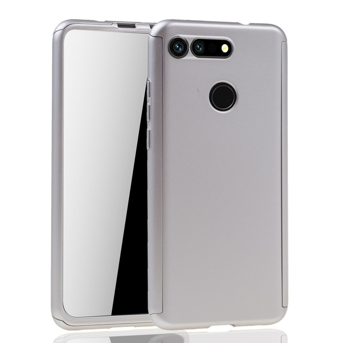 König Design Handyhülle Huawei Honor View 20, Huawei Honor View 20 Handyhülle 360 Grad Schutz Full Cover Silber
