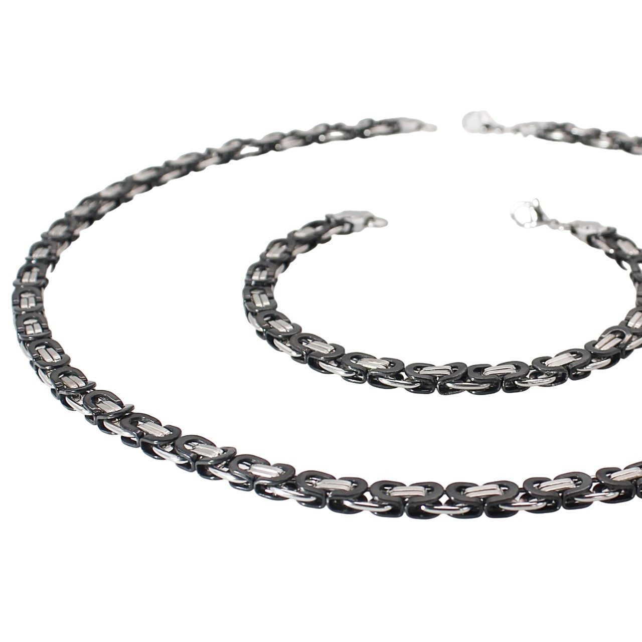 ELLAWIL Königsketten-Set Panzerketten-Set Bikerkette und Bikerarmband Edelstahl Schwarz Silber (Edelstahl, Kettenlänge 60 cm, Armbandlänge 20 cm, Breite 8,2 mm), inklusive Geschenkschachtel
