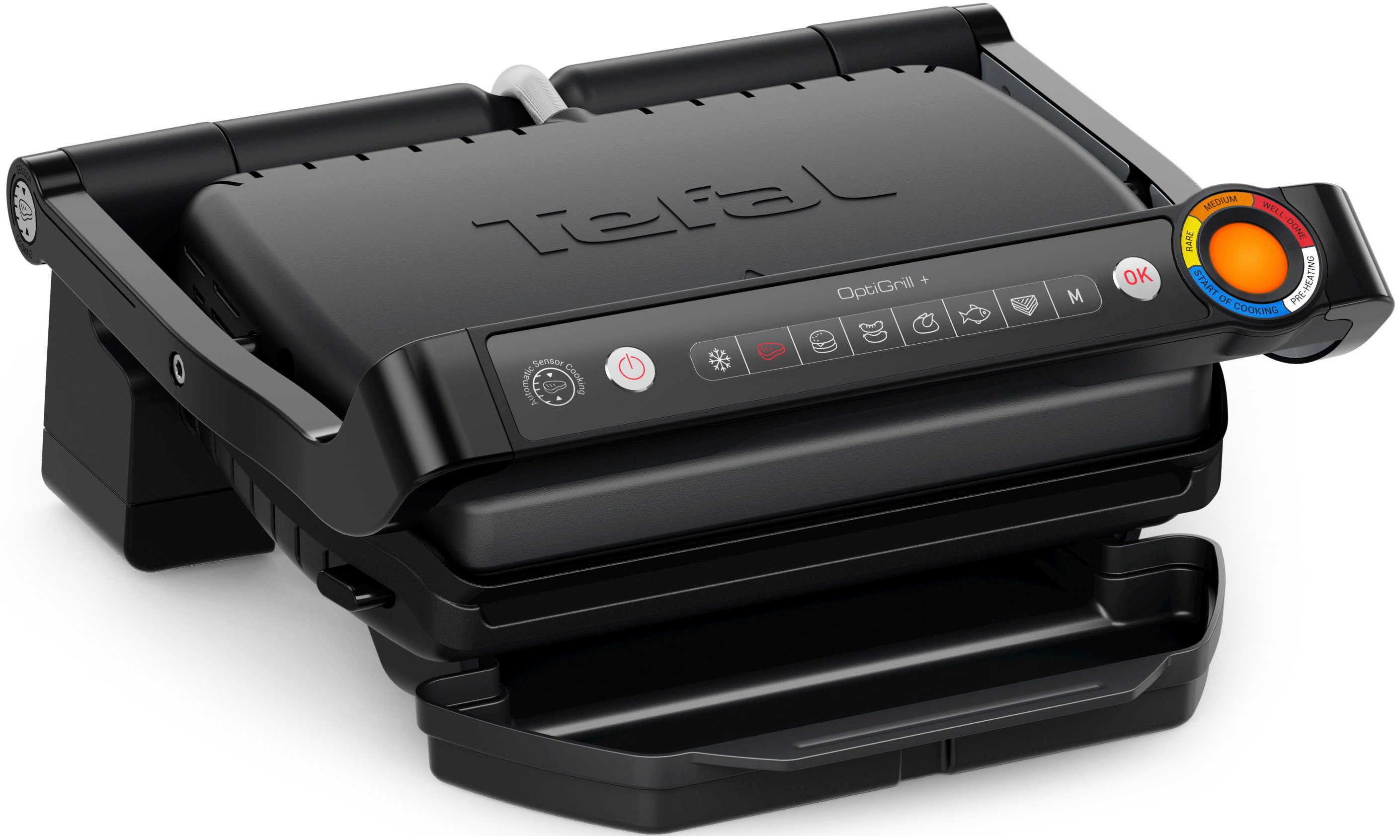 Tefal Kontaktgrill GC717810 OptiGrill+, 1,2m Kabellänge, 6 Automatikprogramme, 2000 W, Kochstufenanzeige, Abschaltautomatik, einfache Reinigung, MyTefal App