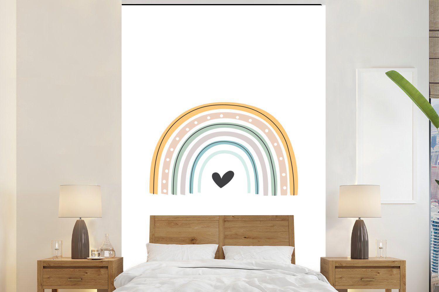 MuchoWow Fototapete Regenbogen - Herz - Tupfen - Pastell - Kinder, Matt, bedruckt, (3 St), Montagefertig Vinyl Tapete für Wohnzimmer, Wandtapete