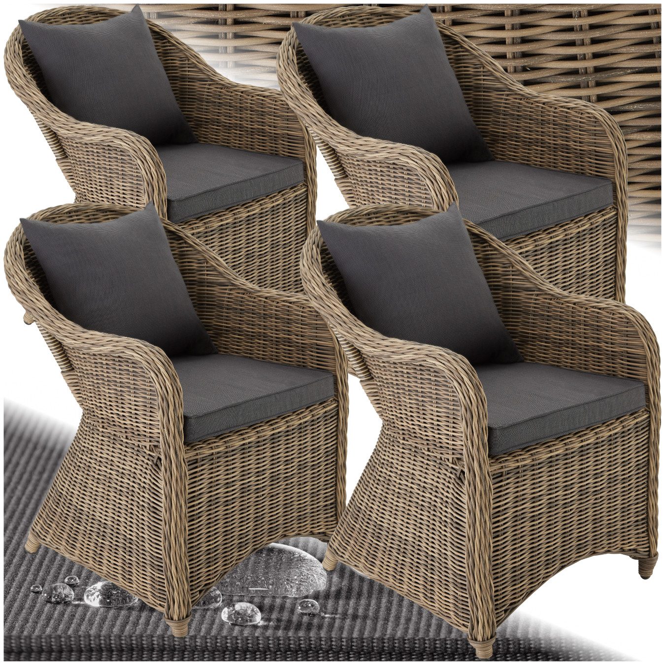tectake Rattanstuhl 4er Set Rattansessel (Set, günstig online kaufen