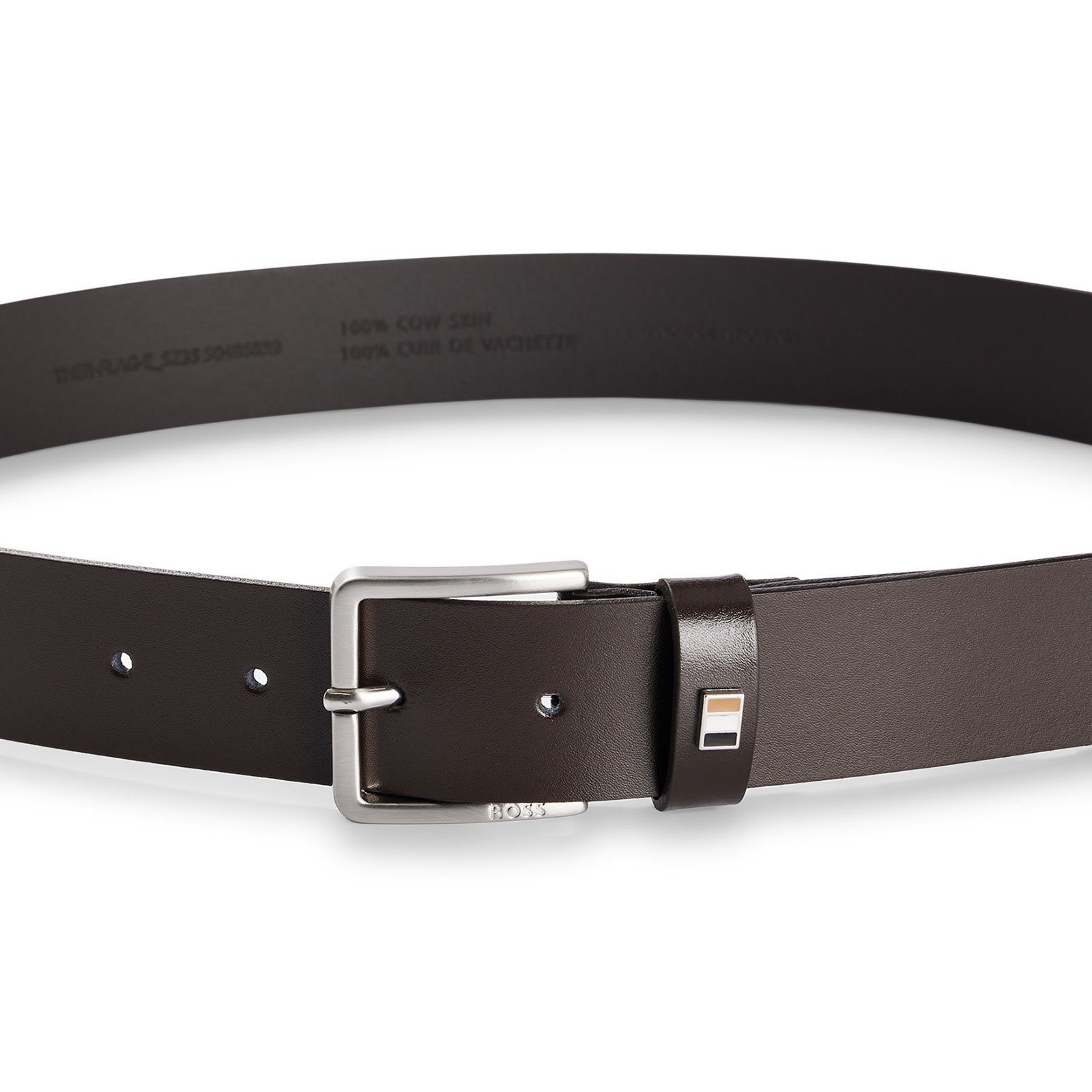 BOSS Ledergürtel Ther-Flag-E mit Dornschließe aus gebürstetem Metall günstig online kaufen