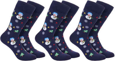 BRUBAKER Socken Weihnachtssocken für Damen und Herren (3-Paar, Wintersocken) Festliche Weihnachtsmotive - Baumwolle Socken Weihnachten - Unisex