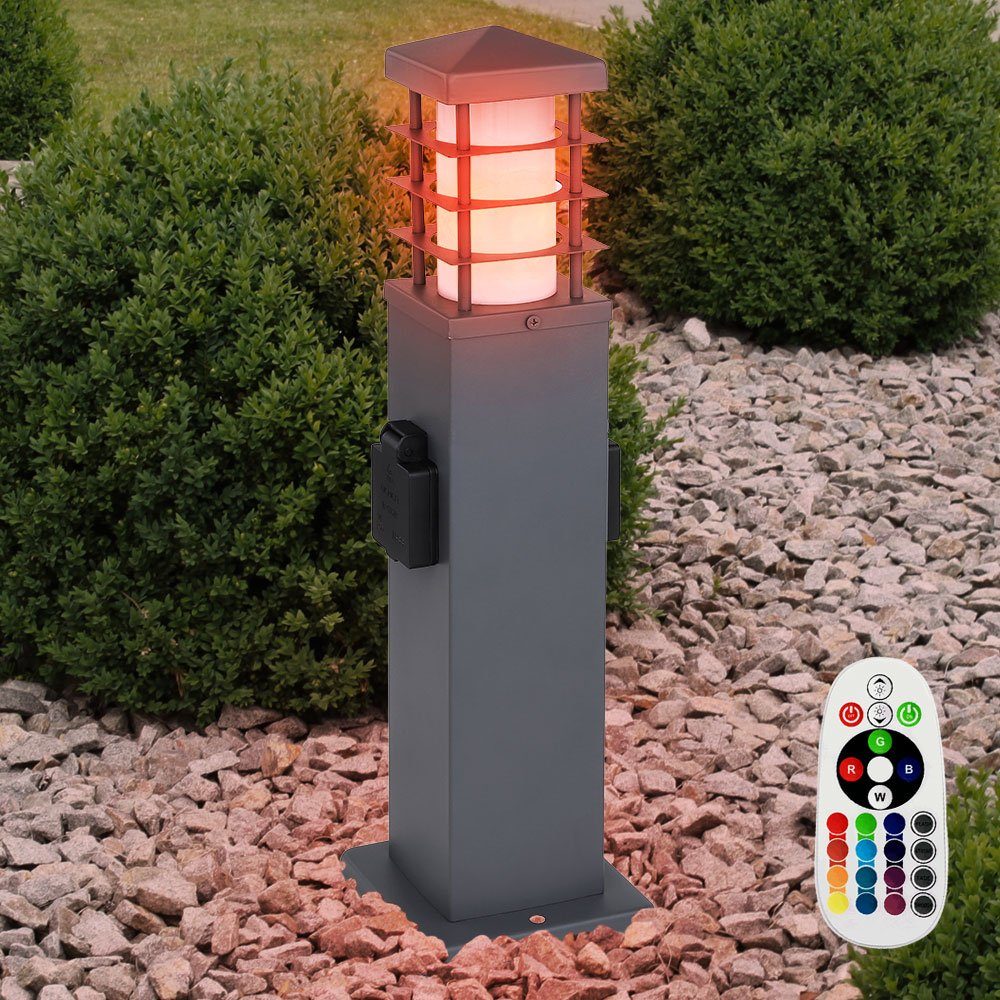 Außen LED Steckdosen Warmweiß, Farbwechsel, Edelstahl Fernbedienung Leuchtmittel inklusive, Steh Leuchte Außen-Stehlampe, Garten etc-shop