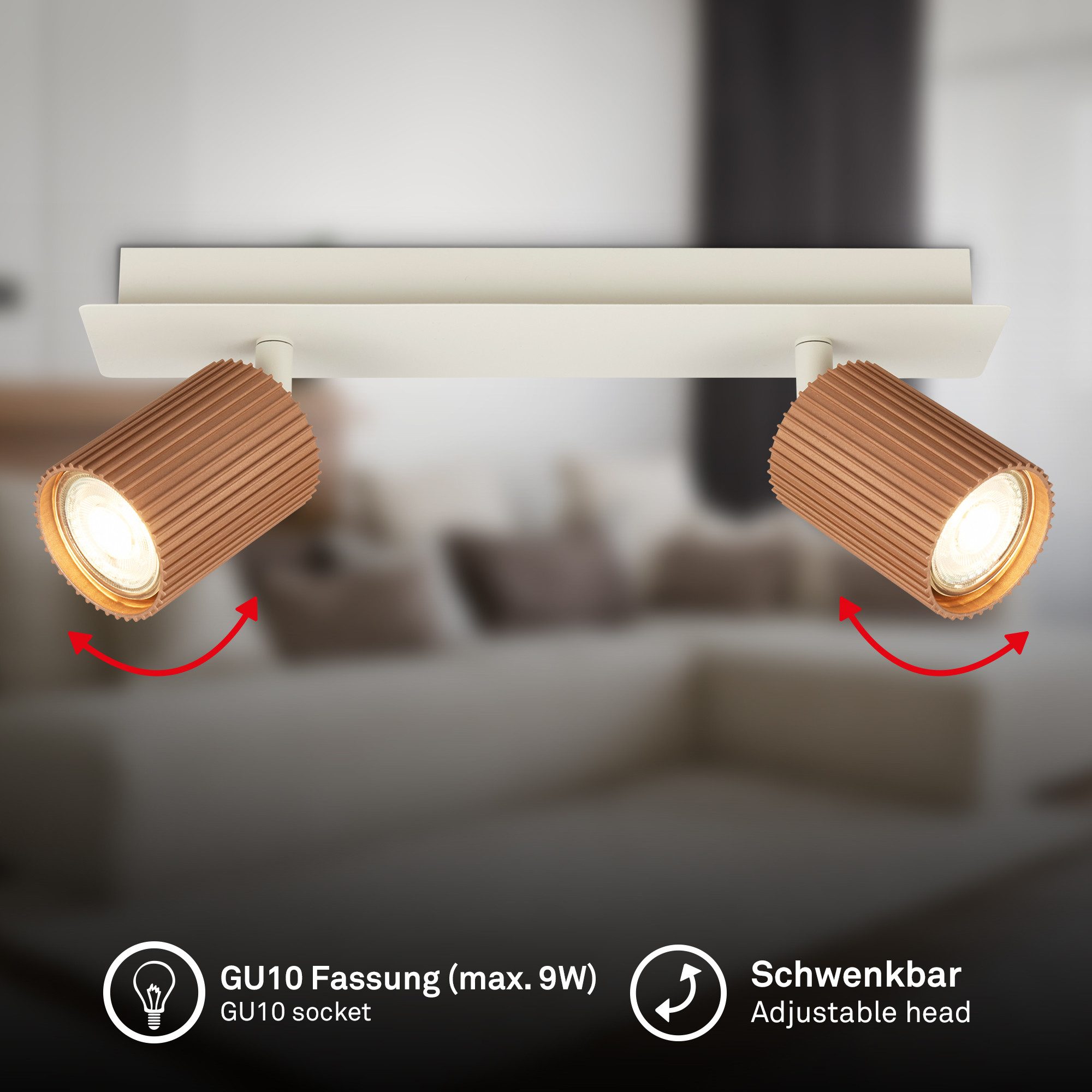 Briloner Leuchten LED Deckenspot Deckenleuchte Wandleuchte schwenkbar GU10 Deckenlampe Wohnzimmer Flur, 2-flammig, ohne Leuchtmittel, Abhängig vom Leuchtmittel, Schwarz, Beige, Coffee-Warmgrey, Wohnzimmer, Flur, Büro