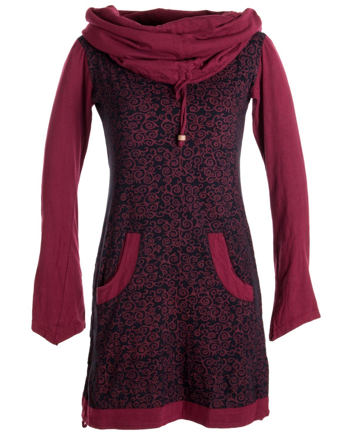 Jerseykleid Bedrucktes Kleid mit Kapuzenschalkragen u. Taschen