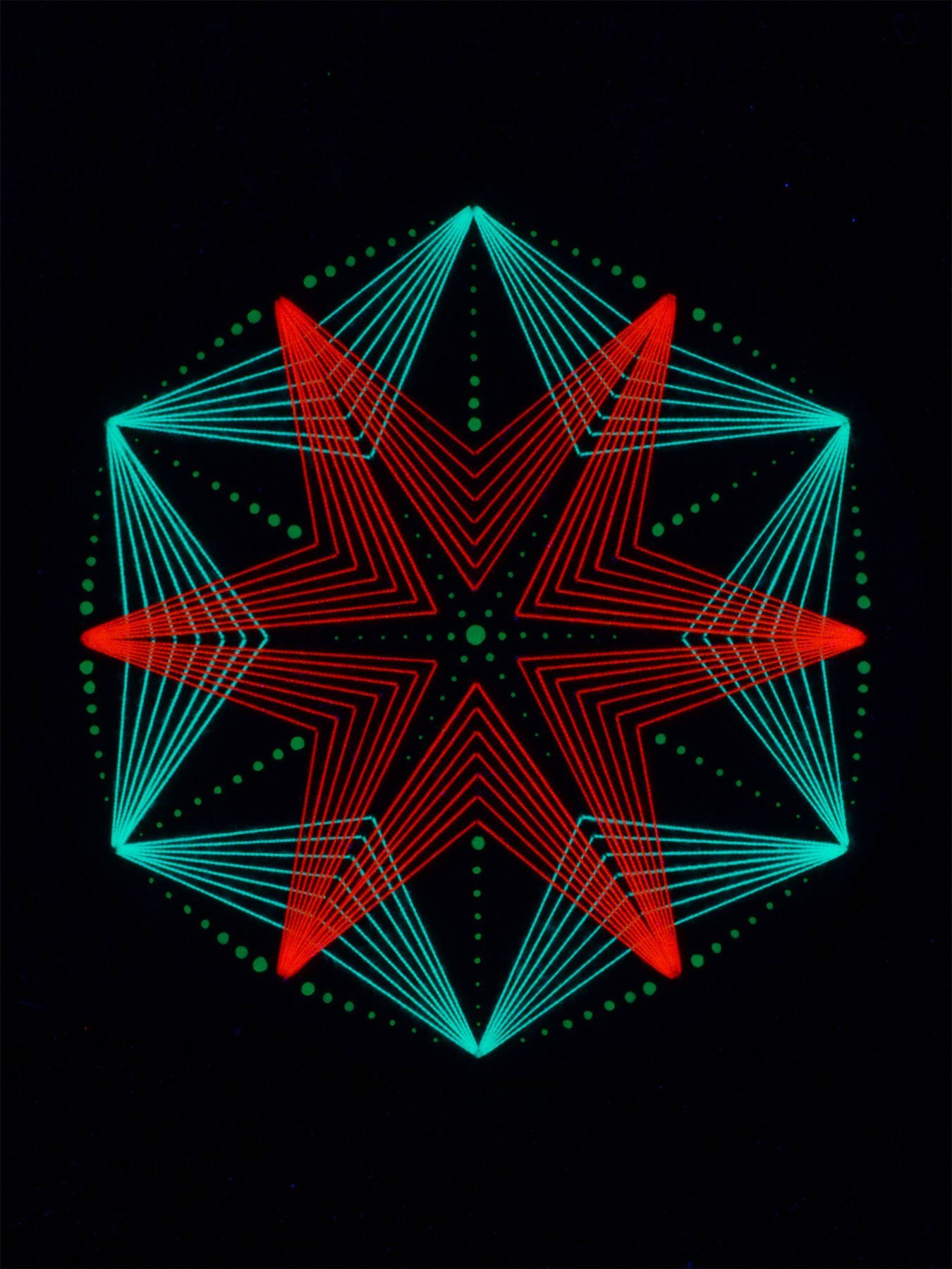 PSYWORK Dekoobjekt Schwarzlicht 2D UV-aktiv, Schwarzlicht 42cm, Star", leuchtet unter Fadendeko "Mandala StringArt