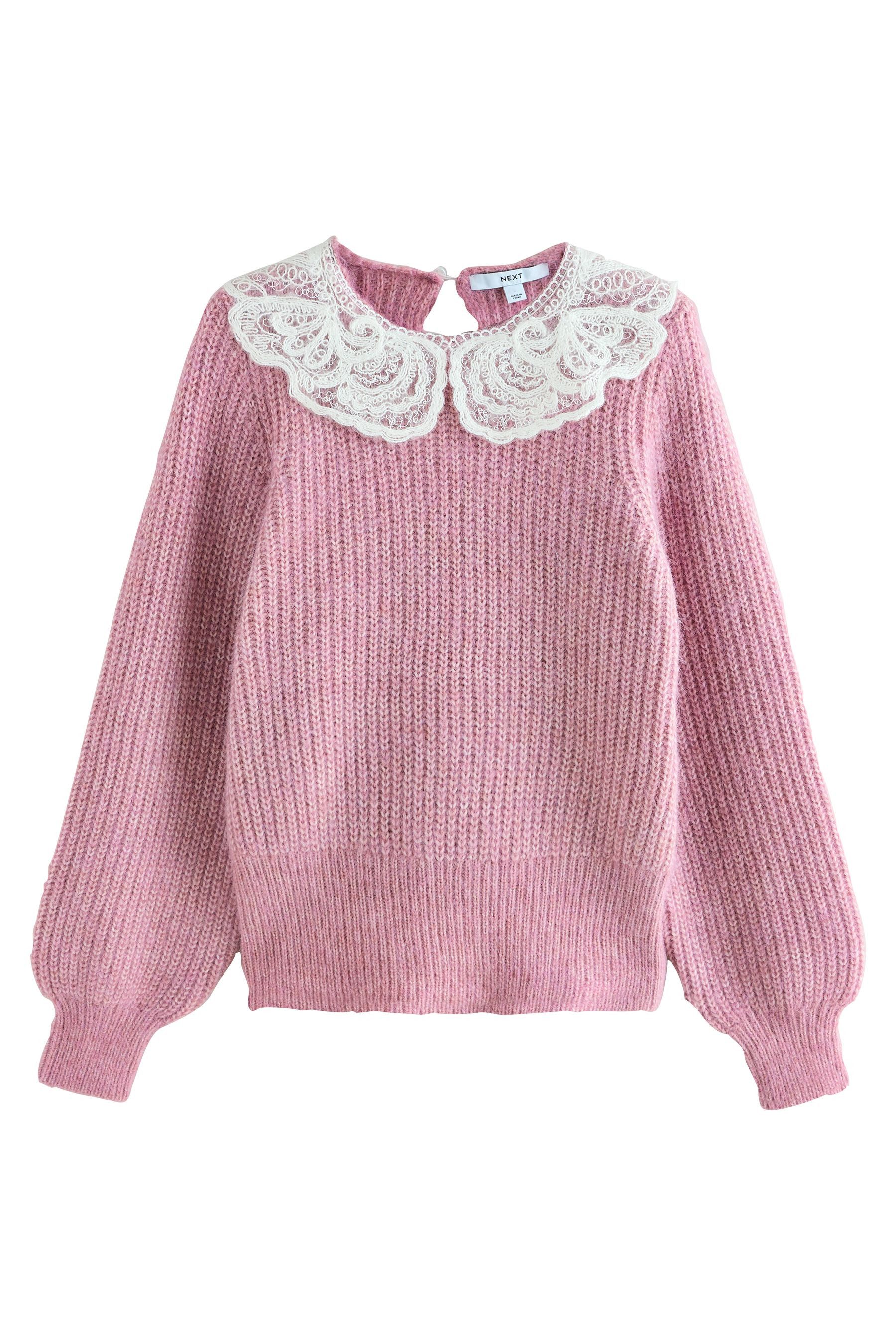 Strickpullover Pullover mit Spitzenkragen und Pailletten