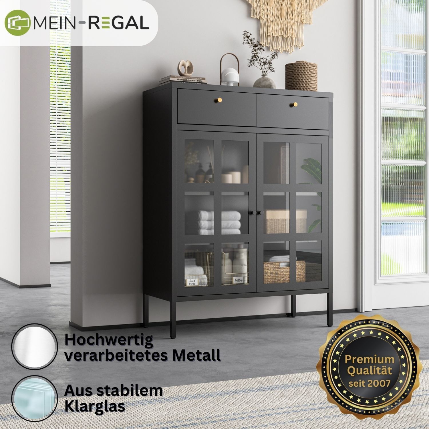 Mein-Regal Sideboard GLASGOW, Schwarz Wohnzimmer Highboard Kommode aus Meta günstig online kaufen