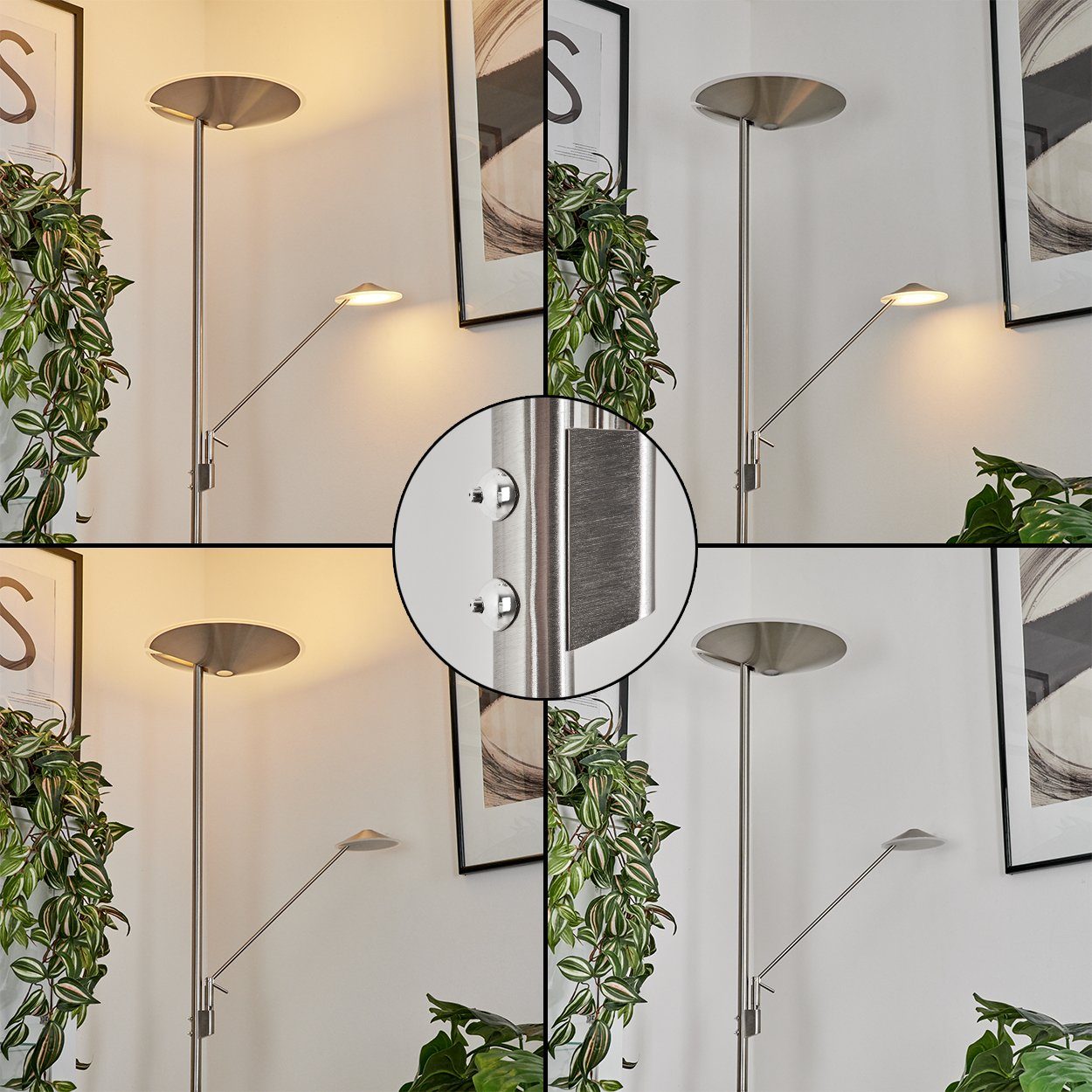 hofstein Stehlampe Metall/Kunststoff LED, mit »Martirano« aus Tastdimmer Stehlampe Deckenfluter m. u. beweglichen in Kelvin, 4000 Lesearm, Bodenlampe Nickel-matt/Weiß