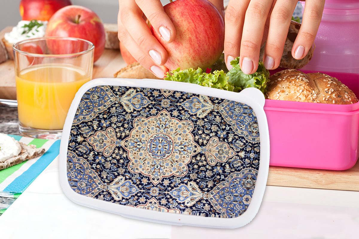 MuchoWow Lunchbox - Erwachsene, - Teppich Teppich Kunststoff rosa Kunststoff, Brotbox Persischer Blau, Brotdose - Mädchen, Kinder, Snackbox, für Mandala (2-tlg)