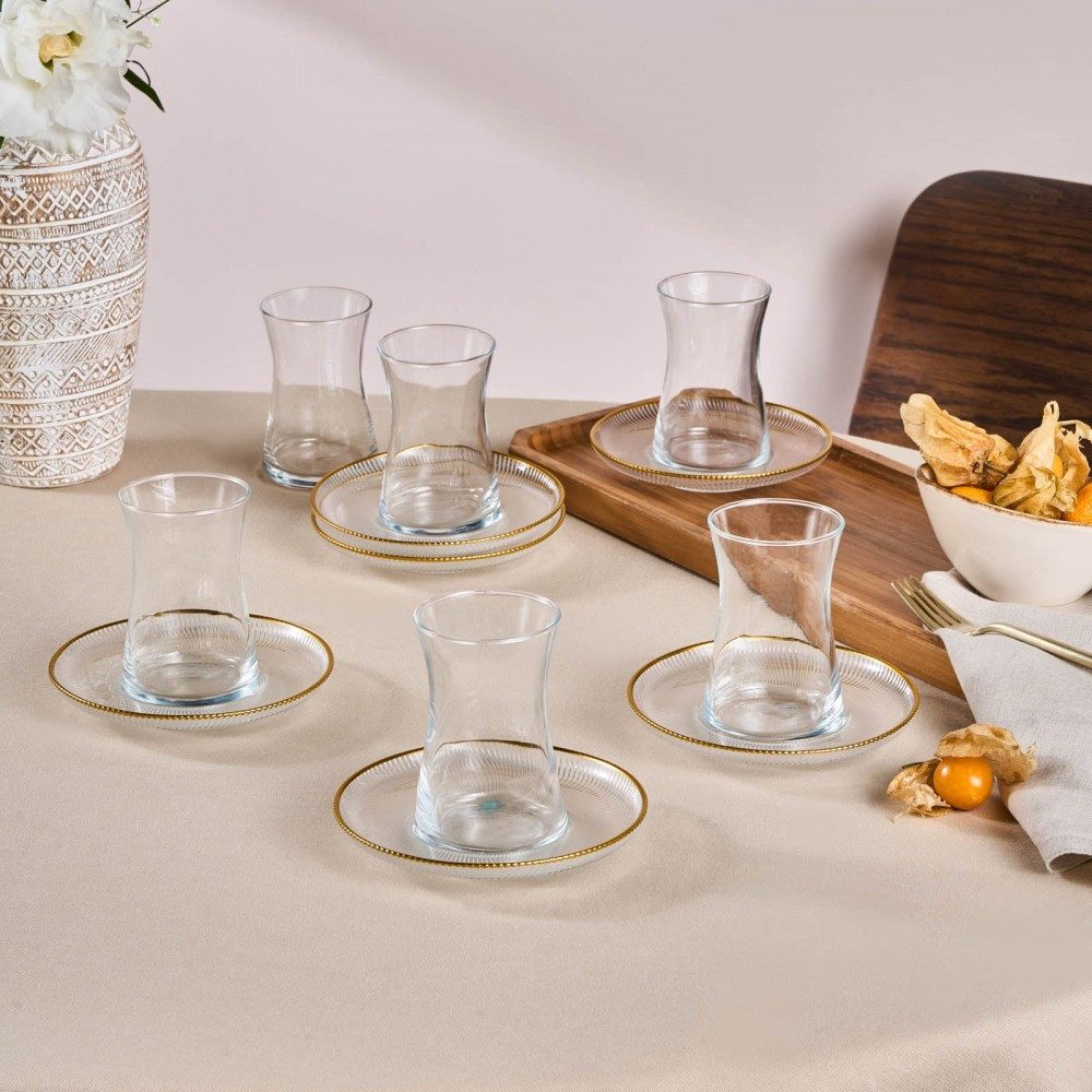 Karaca Teeservice Karaca Juliet Turkische Tee Set Teetasse für 6 Personen, 170ml, Gold