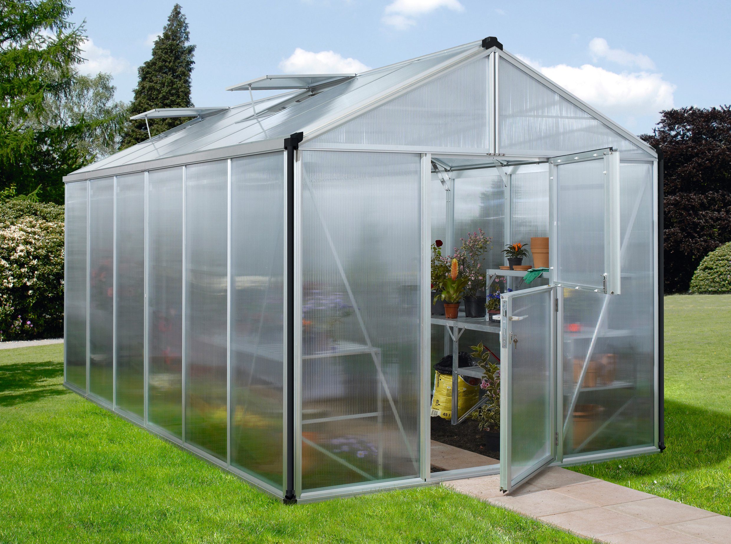 Vitavia Gewächshaus Zeus 11900, BxTxH: 266 x 473 x 250 cm, 16 mm Wandstärke silberfarben