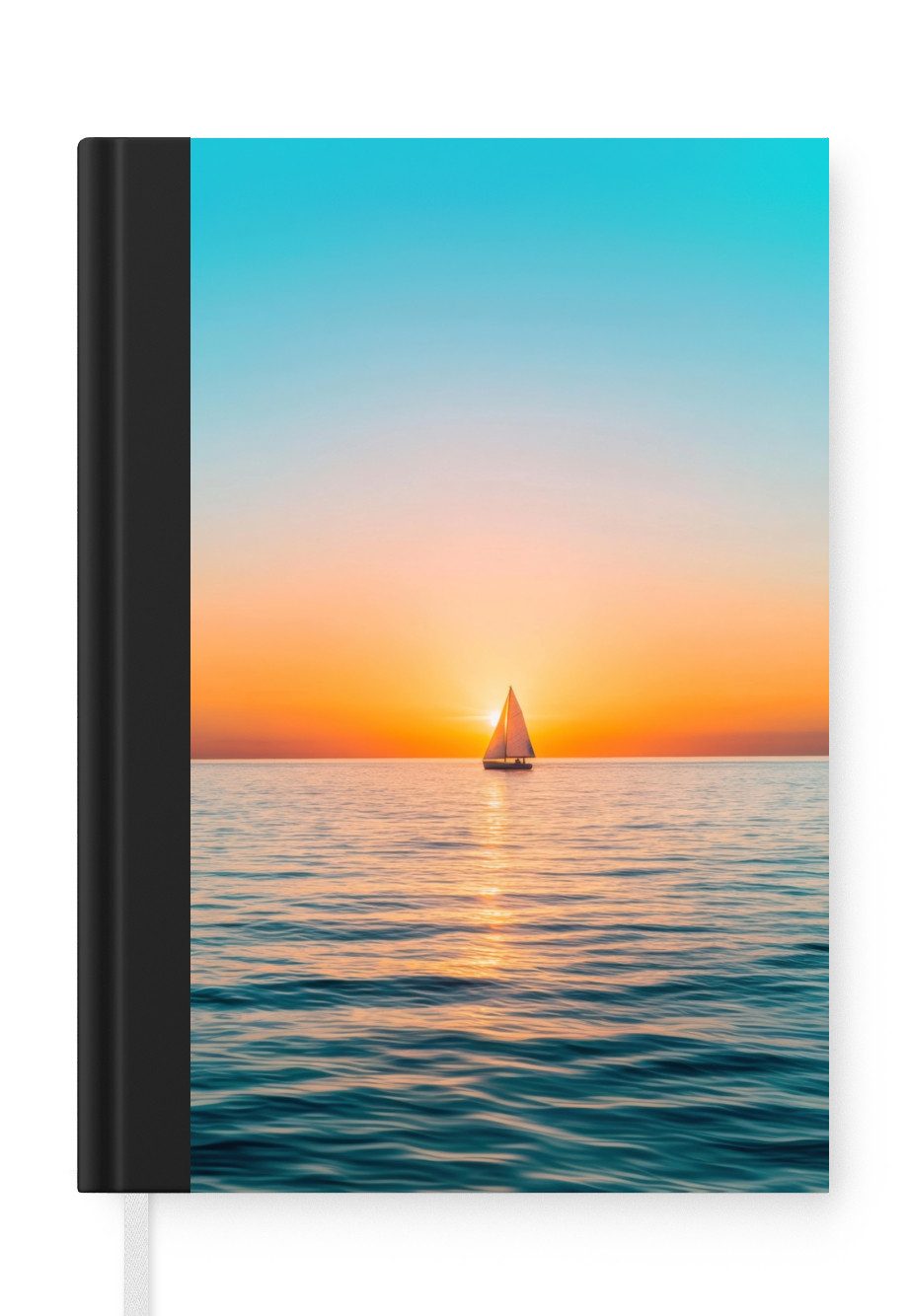 MuchoWow Notizbuch Meer - Segelboot - Sonnenuntergang, Notebook, Notizblock a5, Tagebuch, Journal Liniert
