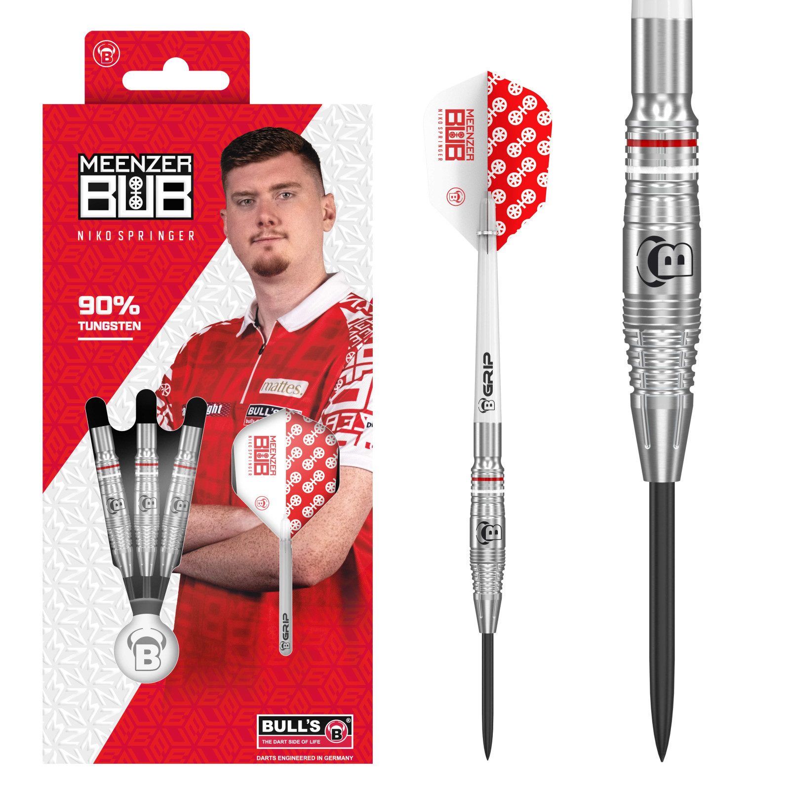 Dartpfeil BULL'S Niko Springer Steeldart, 90% Tungsten, silber, 24 Gramm