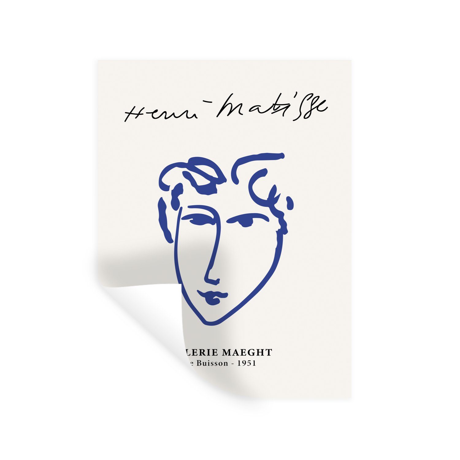 MuchoWow Wandsticker Henri Matisse - Alte Meister - Porträt - Blau (1 St), Wandaufkleber, Wandtattoo, Selbstklebend, Wohnzimmer, Schlafzimmer