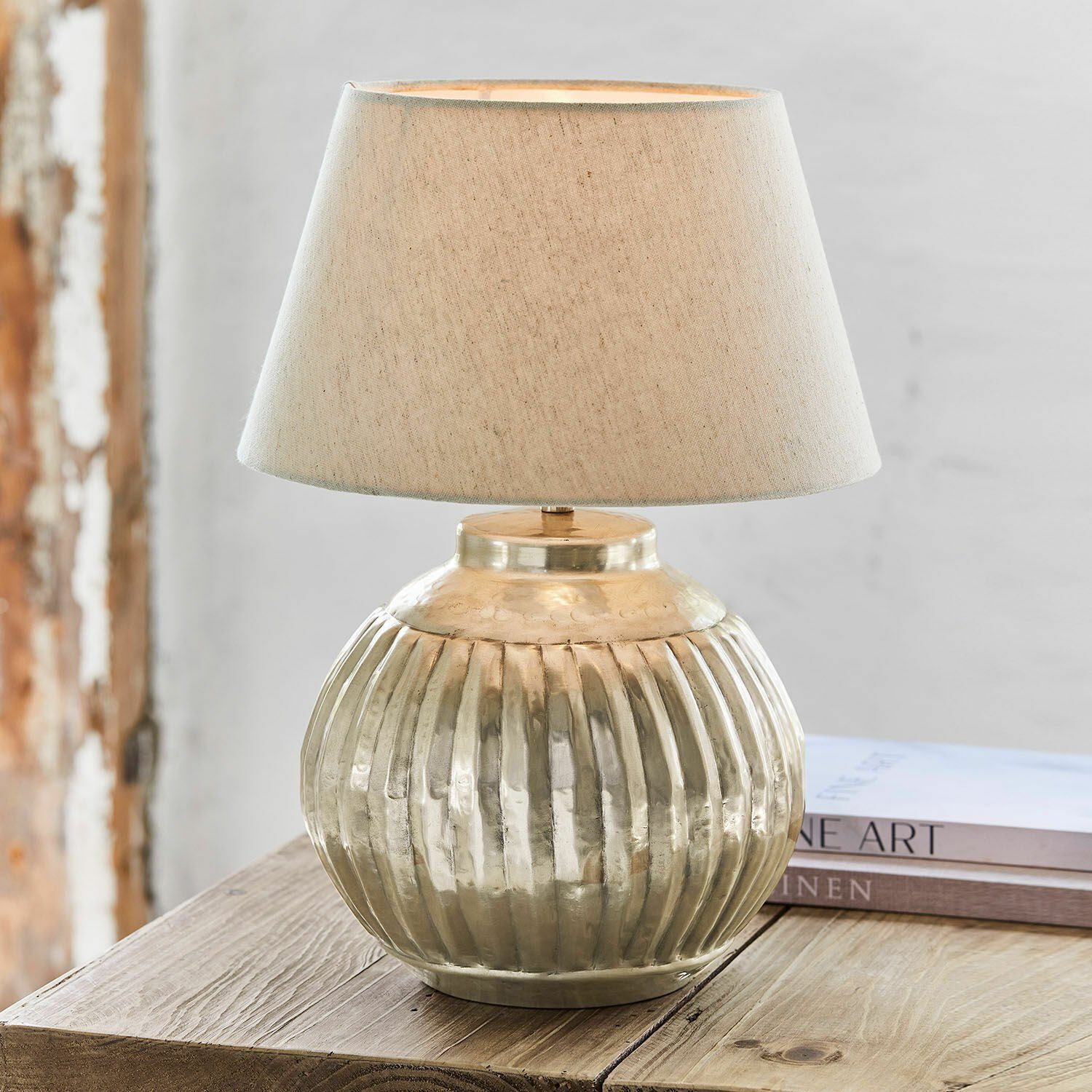Mirabeau Tischleuchte Tischlampe Lillemor antiksilber/creme günstig online kaufen